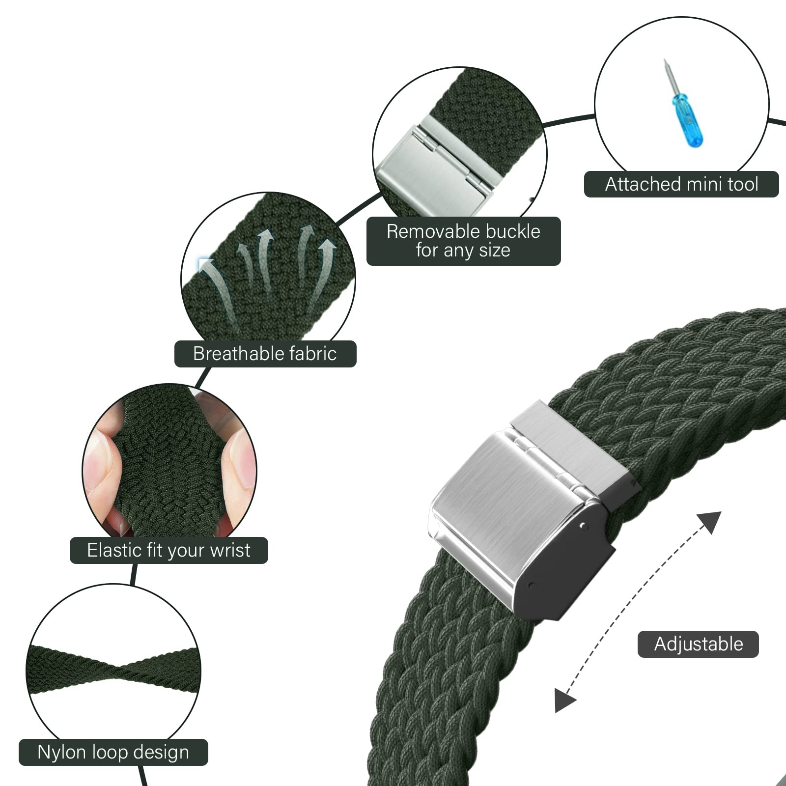 Braided Nylon Apple Watch Bands for Series 9/8/7/6/5/4/3/2/SE/Ultra/Ultra 2 - Adjustable Breathable Strap for 38mm 40mm 41mm 42mm 44mm 45mm 49mm - Perfect for Workouts, Running & Everyday Wear