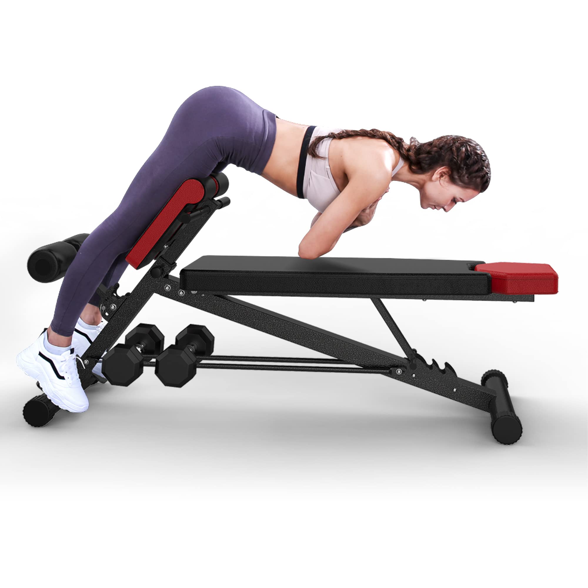 Finer Form Adjustable Weight Bench - Multi-Functional Home Gym Equipment for Full Body Workout | Perfect for Bench Press, Sit-Ups, Back Hyperextension & Roman Chair Exercises | Converts to Flat or Decline Bench - Ideal for Home Fitness, Strength Training & Muscle Building