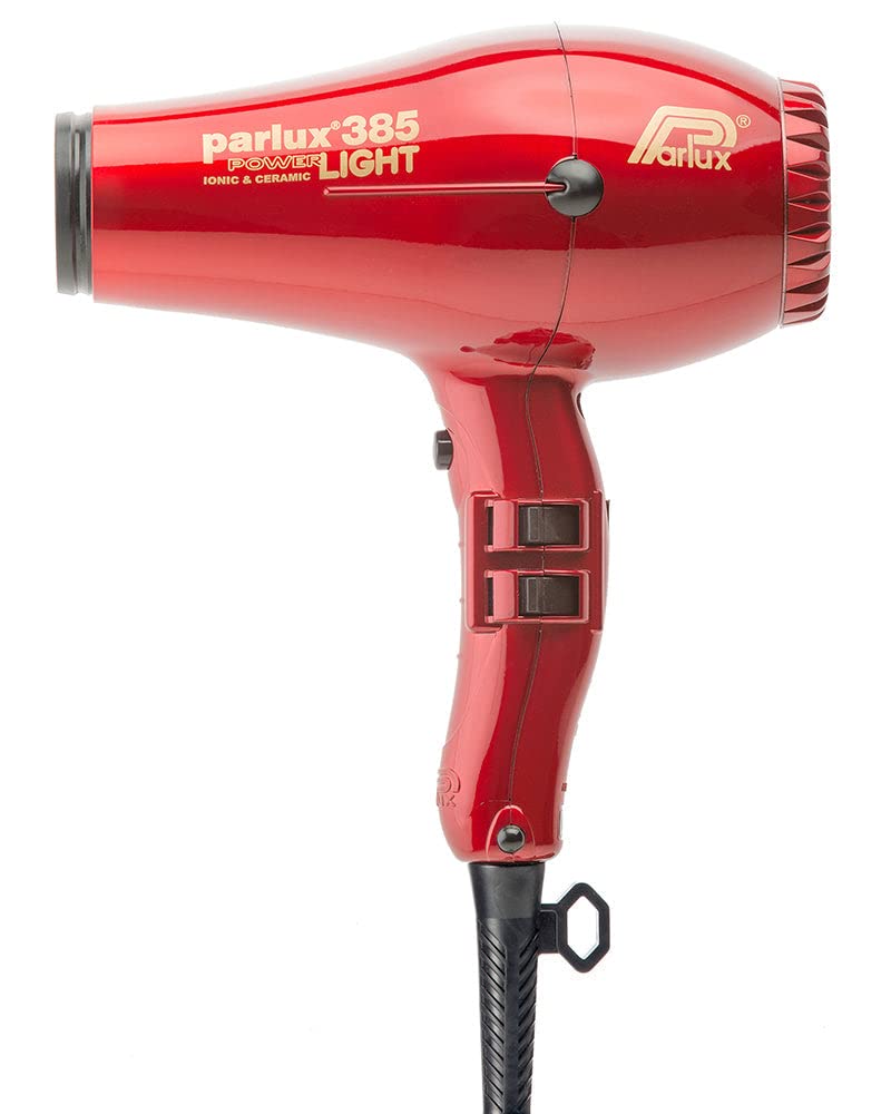 Parlux Powerlight 385 Hair Dryer - Professional 1875W Ionic Blow Dryer with Tourmaline Technology for Frizz-Free Shine (Red) - Perfect for Salon & Home Use, Travel-Friendly Hair Styling