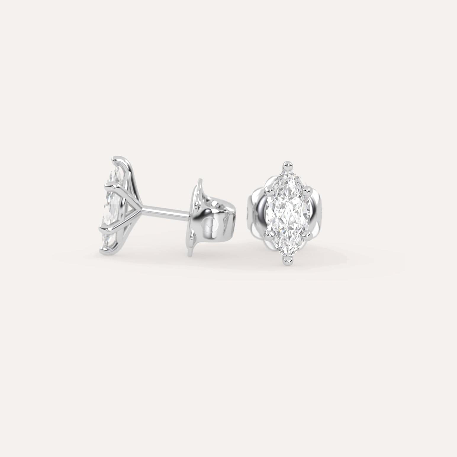 1 Carat Marquise Cut Diamond Stud Earrings - 14K White Gold Dainty Elegant Jewelry for Women - Perfect for Weddings, Anniversaries & Special Occasions