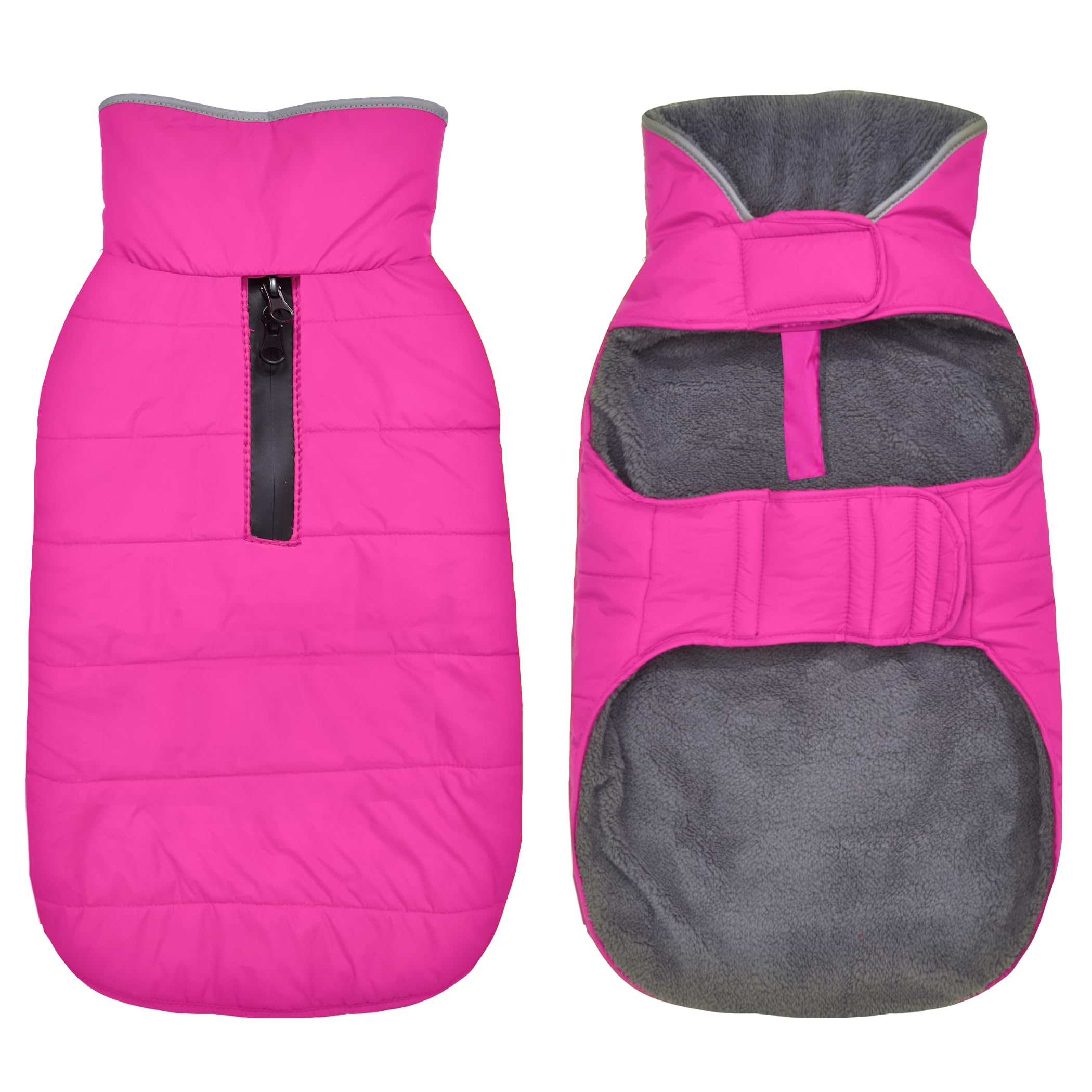 Waterproof Reflective Dog Winter Coat with Leash Hole - Windproof Fleece Snow Jacket for Small, Medium & Large Dogs (Pink, XS) - Perfect for Cold Weather Walks & Outdoor Adventures