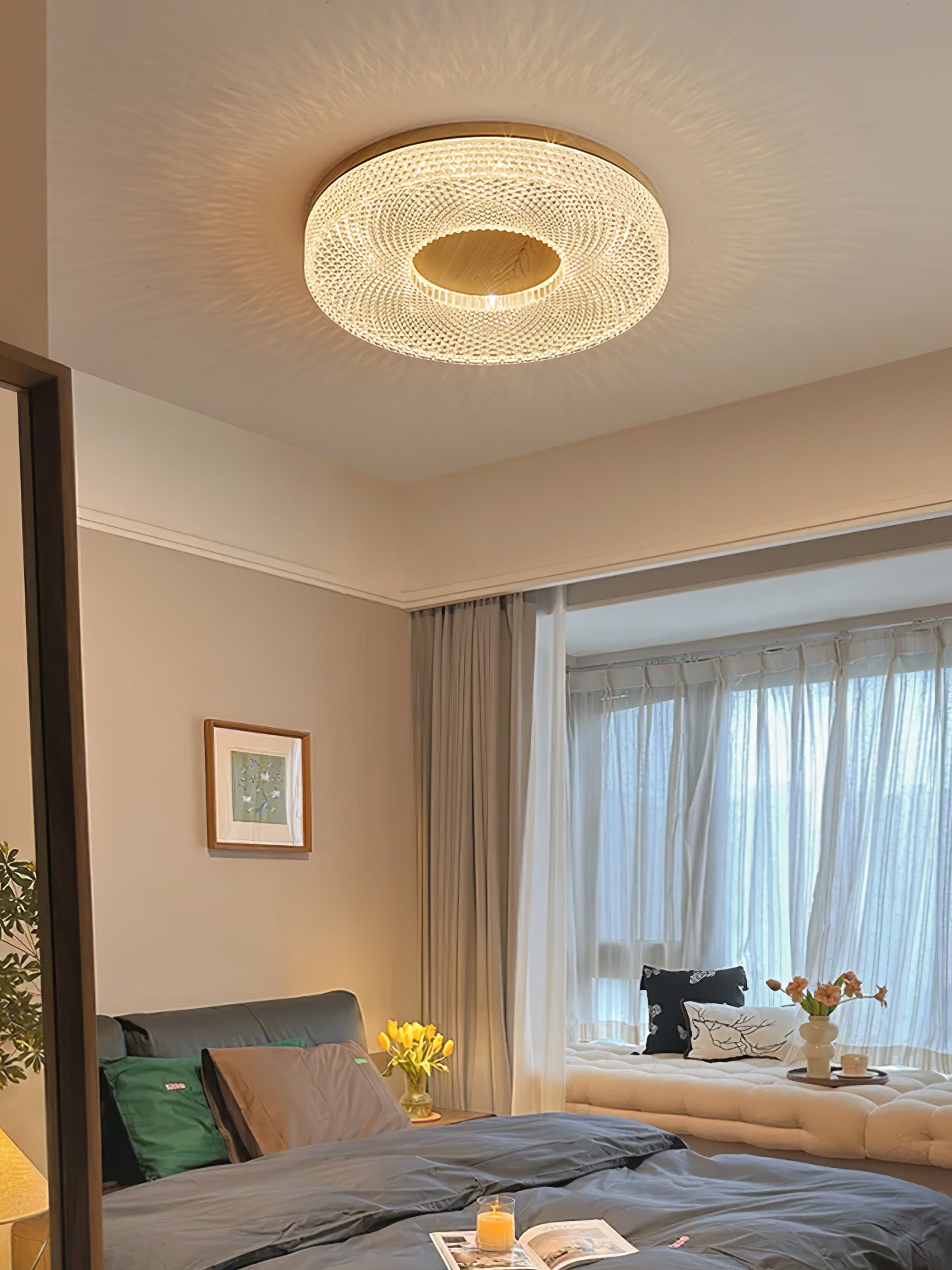 Modern Acrylic Halo Round Ceiling Light Fixture - Energy Efficient LED Flush Mount Lighting for Bedroom, Living Room & Kitchen - Dimmable Contemporary Home Decor
