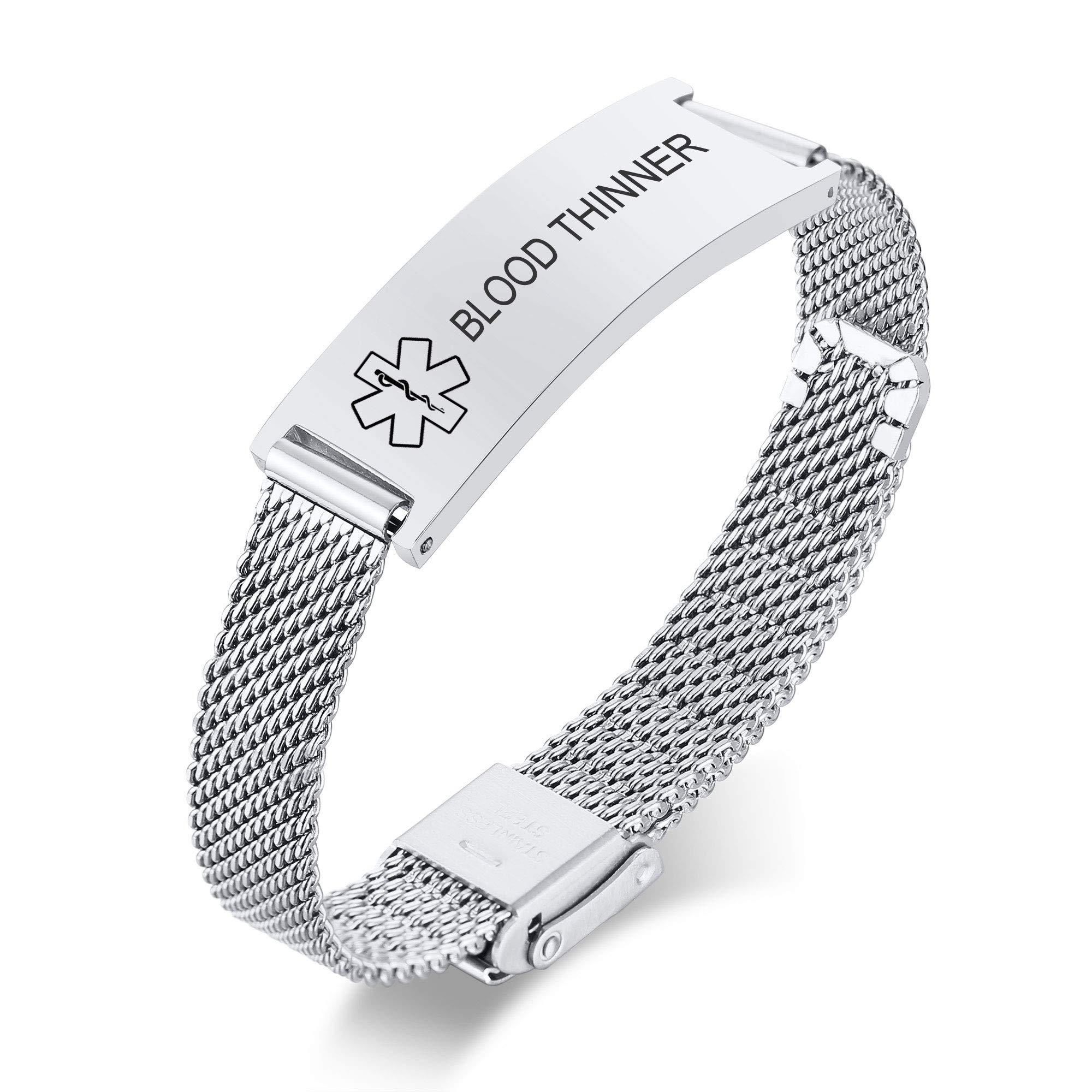 VNOX Adjustable Stainless Steel Medical Alert Bracelet for Men, Women & Kids - Free Engraving Emergency ID Wristband | Perfect for Diabetes, Allergies & Medical Conditions