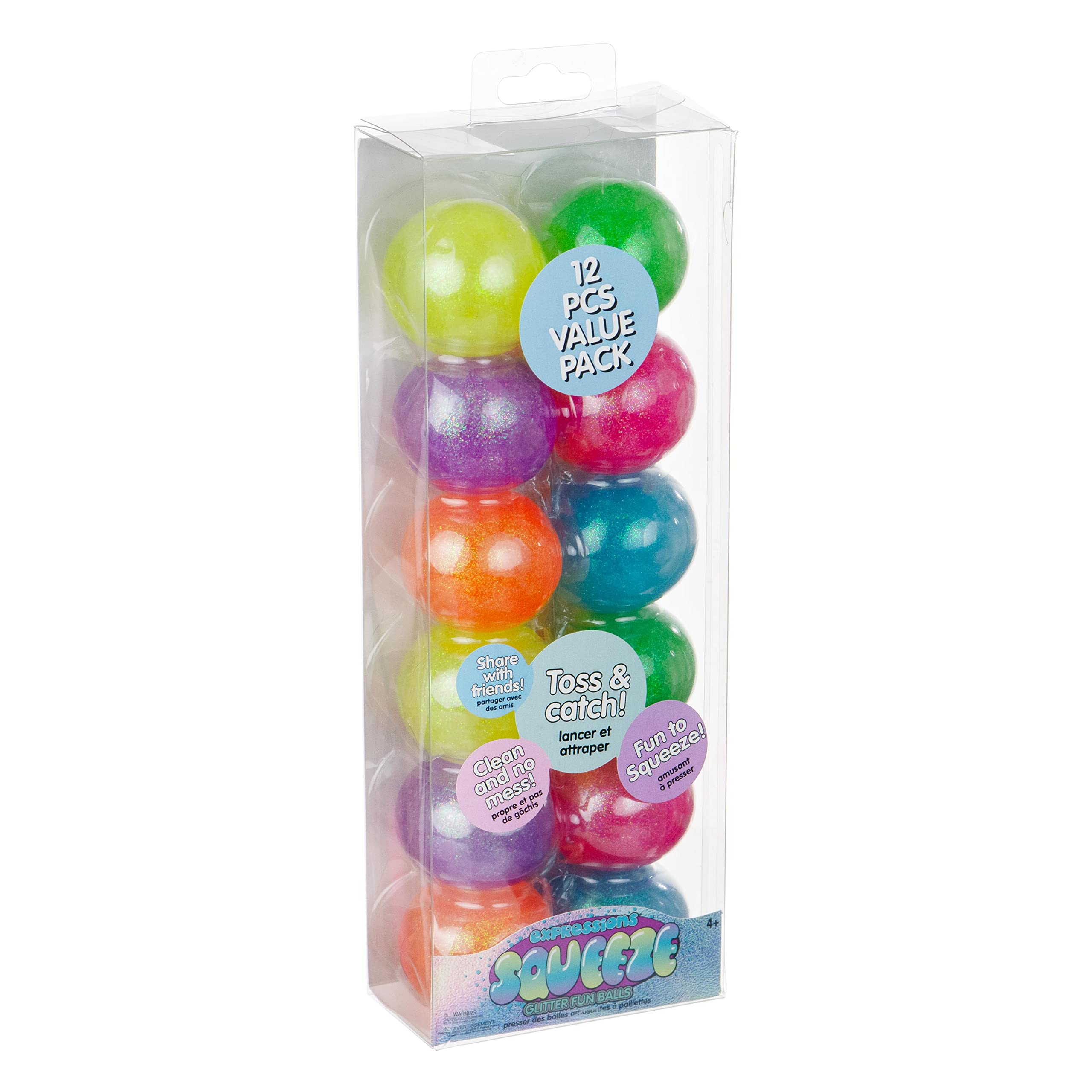 12-Piece Squeeze Ball Set - Assorted Glitter Stress Relief Fidget Toys for Adults & Kids - Anxiety Relief, Sensory Toys for Office, Classroom & Home Use - Squish, Squeeze & Throw Fun Stress Balls