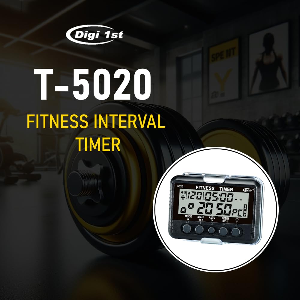 T-5020 Fitness Interval Timer - Multi-Functional Workout Timer with Pacer for HIIT, Boxing, CrossFit & Circuit Training | Black Sports Timer for Gym & Home Workouts