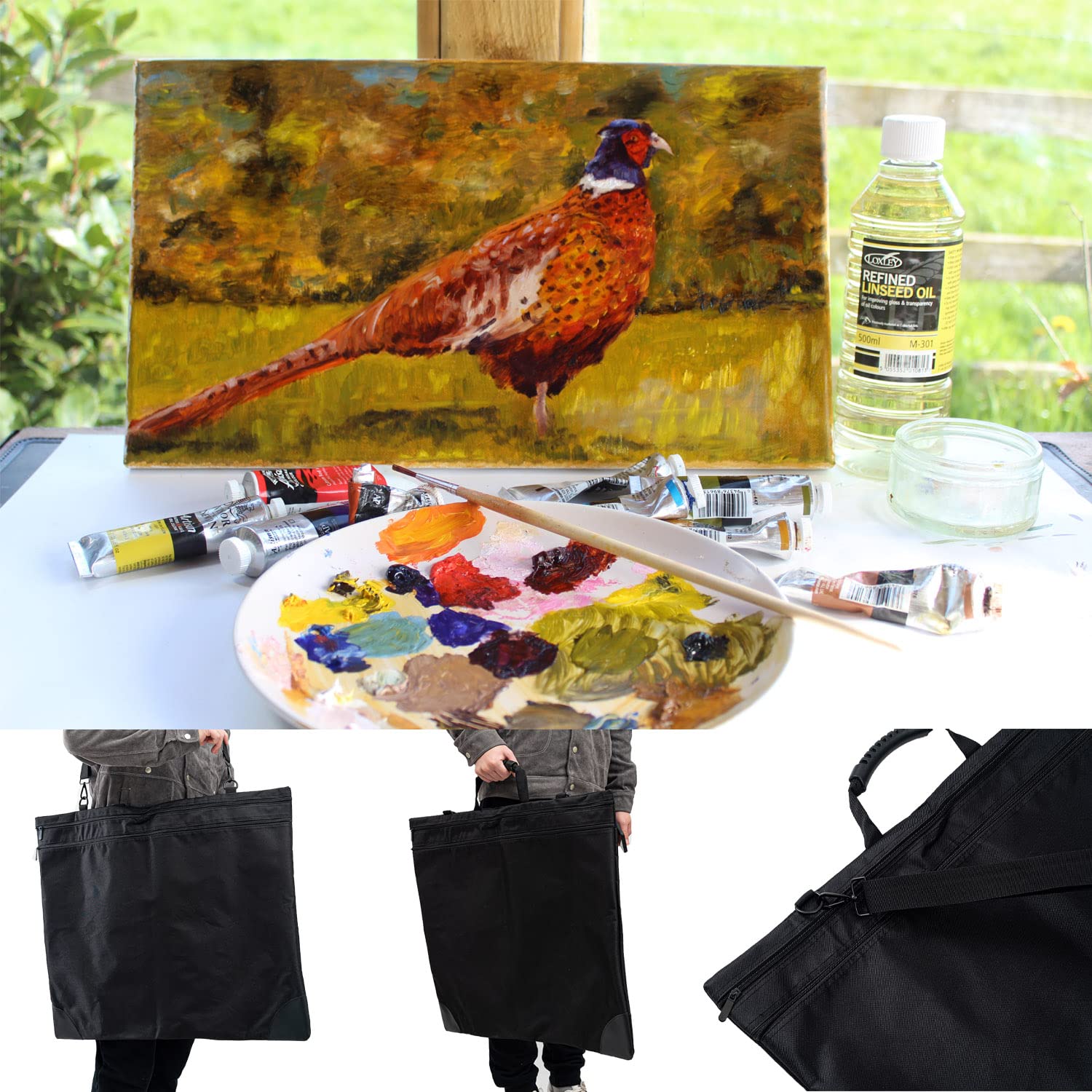 Eageus 34 x 43 Inches Large Waterproof Nylon Art Portfolio Case - Artist Canvas Carrying Bag with Adjustable Shoulder Straps, Black Art Storage Folder for Sketchbooks, Paintings & Drawings - Perfect for Art Students, Professionals & Traveling Artists