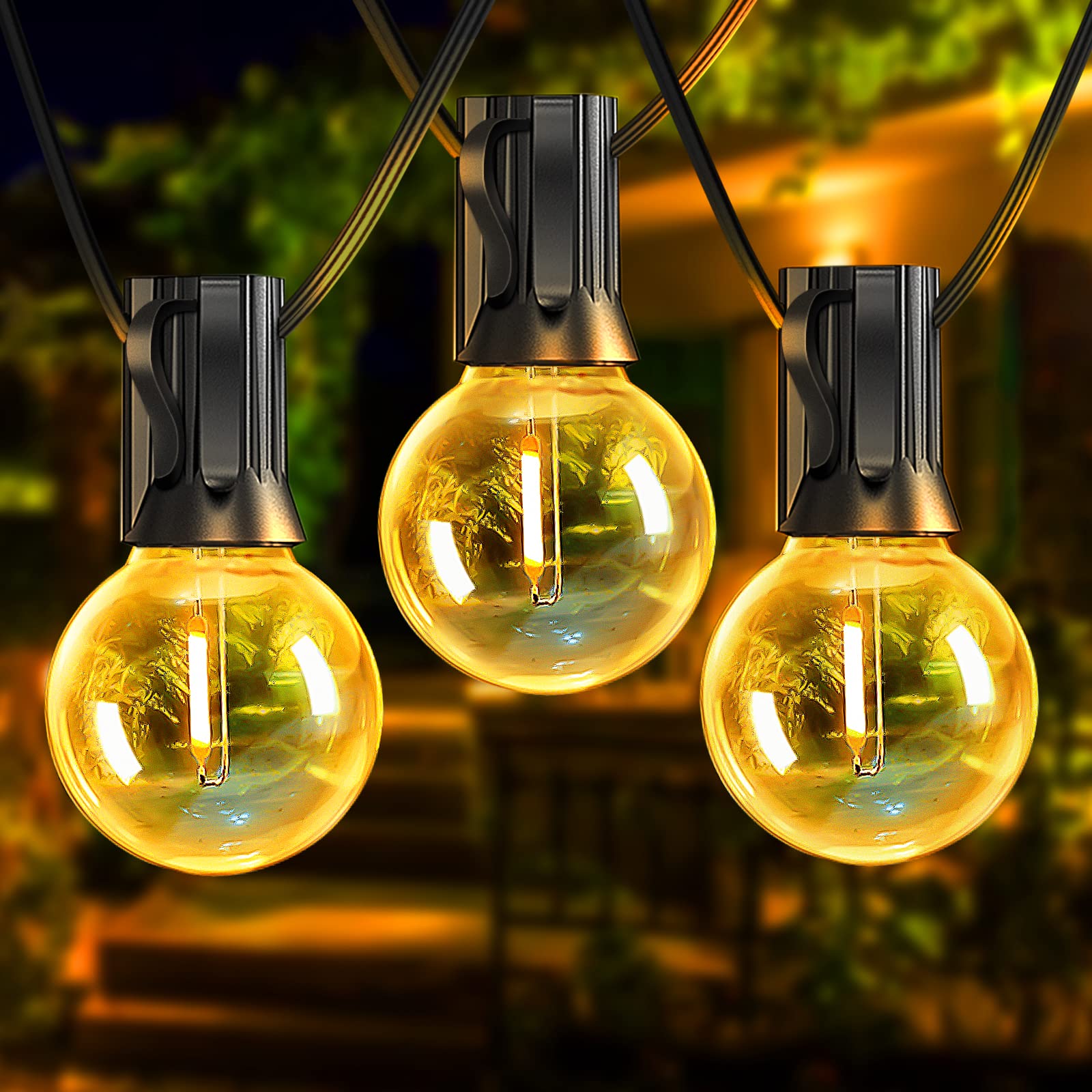 XURISEN 23FT Outdoor String Lights with 8 Shatterproof G40 LED Bulbs - UL Listed IP65 Waterproof Hanging Lights for Patio, Backyard, Balcony, Bistro & Party Decor | Perfect for Romantic Dinners, Garden Weddings & Outdoor Gatherings