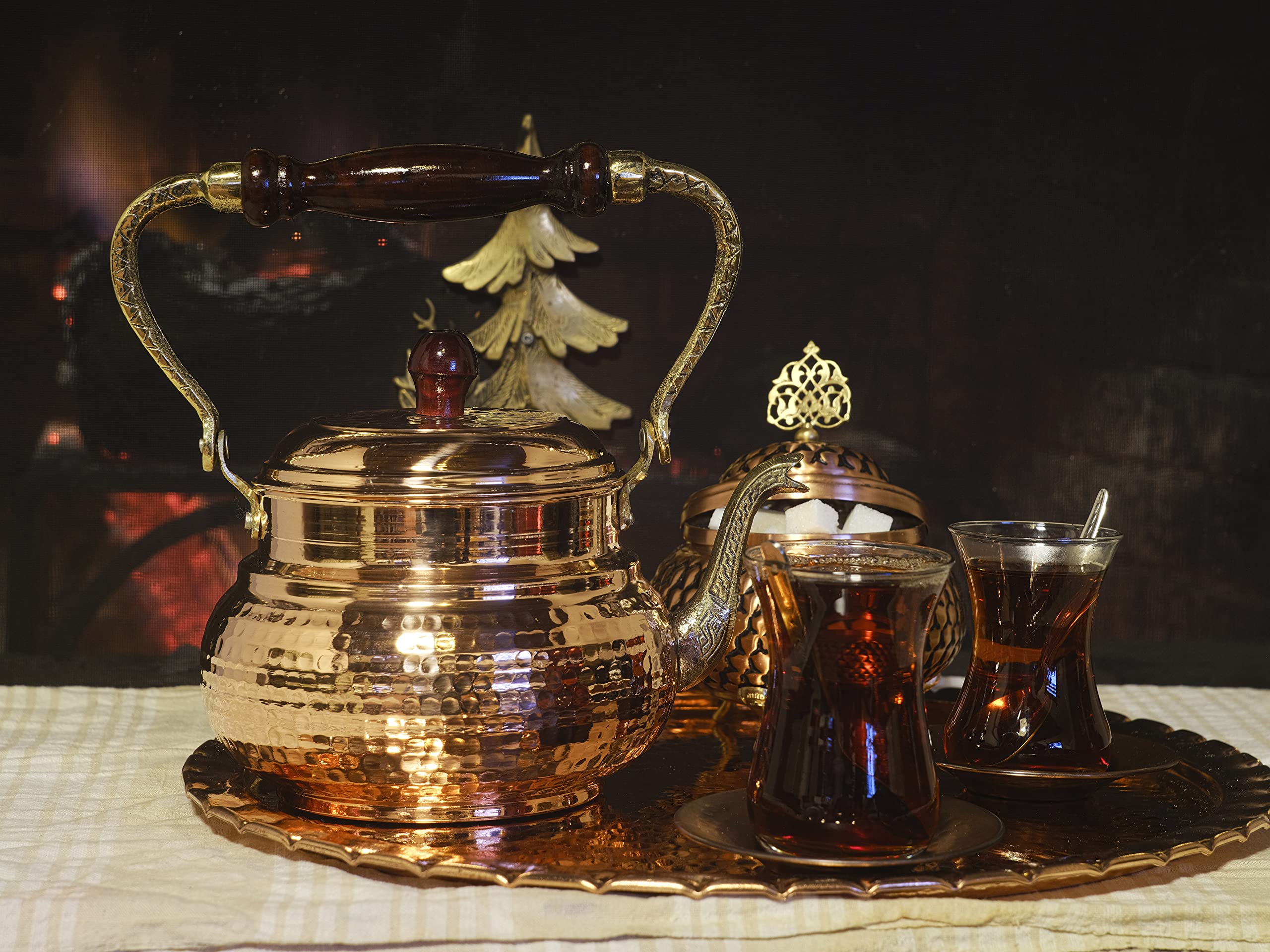 Italian Style Handmade Copper Tea Kettle - Vintage Brass Teapot for Stovetop & Electric - Shiny Bright Finish - Perfect for Home, Office & Tea Ceremonies