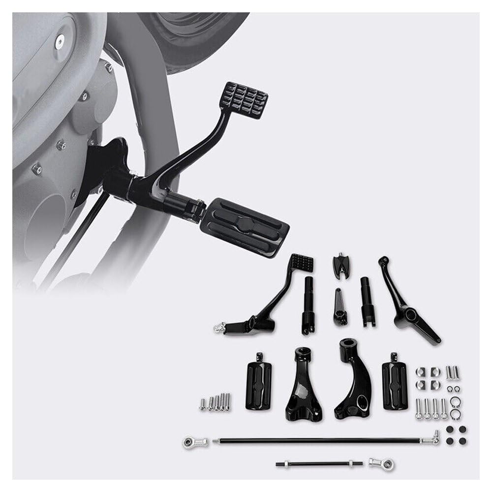 Black Forward Control Pegs Levers Linkages for Harley-Davidson Motorcycles - Compatible with Touring, Softail & Dyna Models - Perfect for Custom Bike Builds & Long-Distance Riding