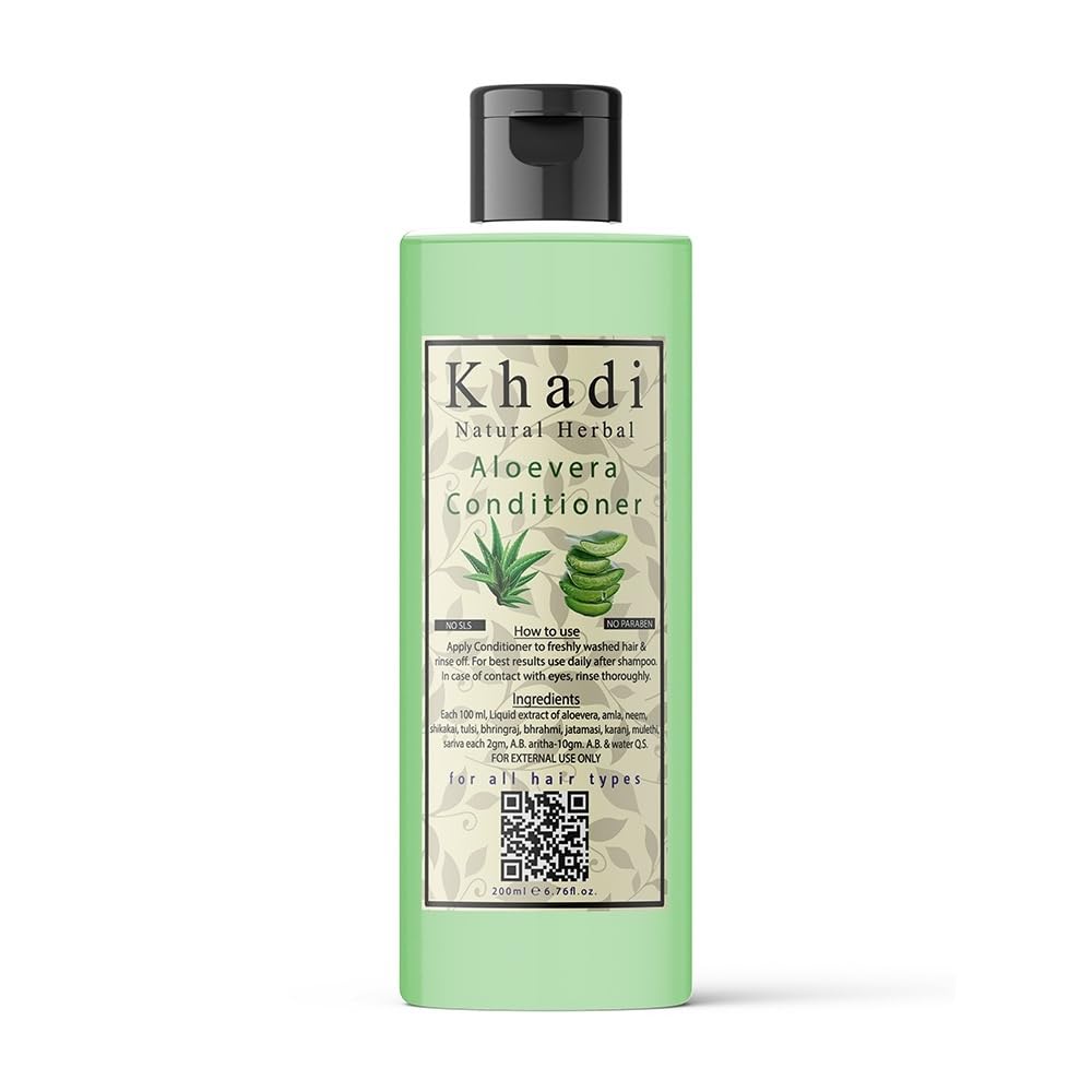 Khadi Natural Herbal Aloe Vera Hair Conditioner for Hair Growth & Damage Repair - Sulfate-Free, Paraben-Free Formula for Curly, Dry & Frizzy Hair - Controls Hair Fall & Adds Shine (200ml, 1 Count) - Perfect for Daily Hair Care & Salon-Quality Results at Home