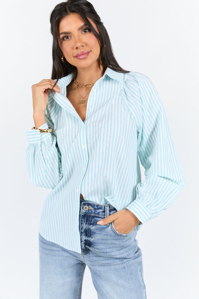 Stylish Green Striped Button Down Shirt for Women - Casual & Office Wear - Perfect for Work, Dates & Everyday Outfits