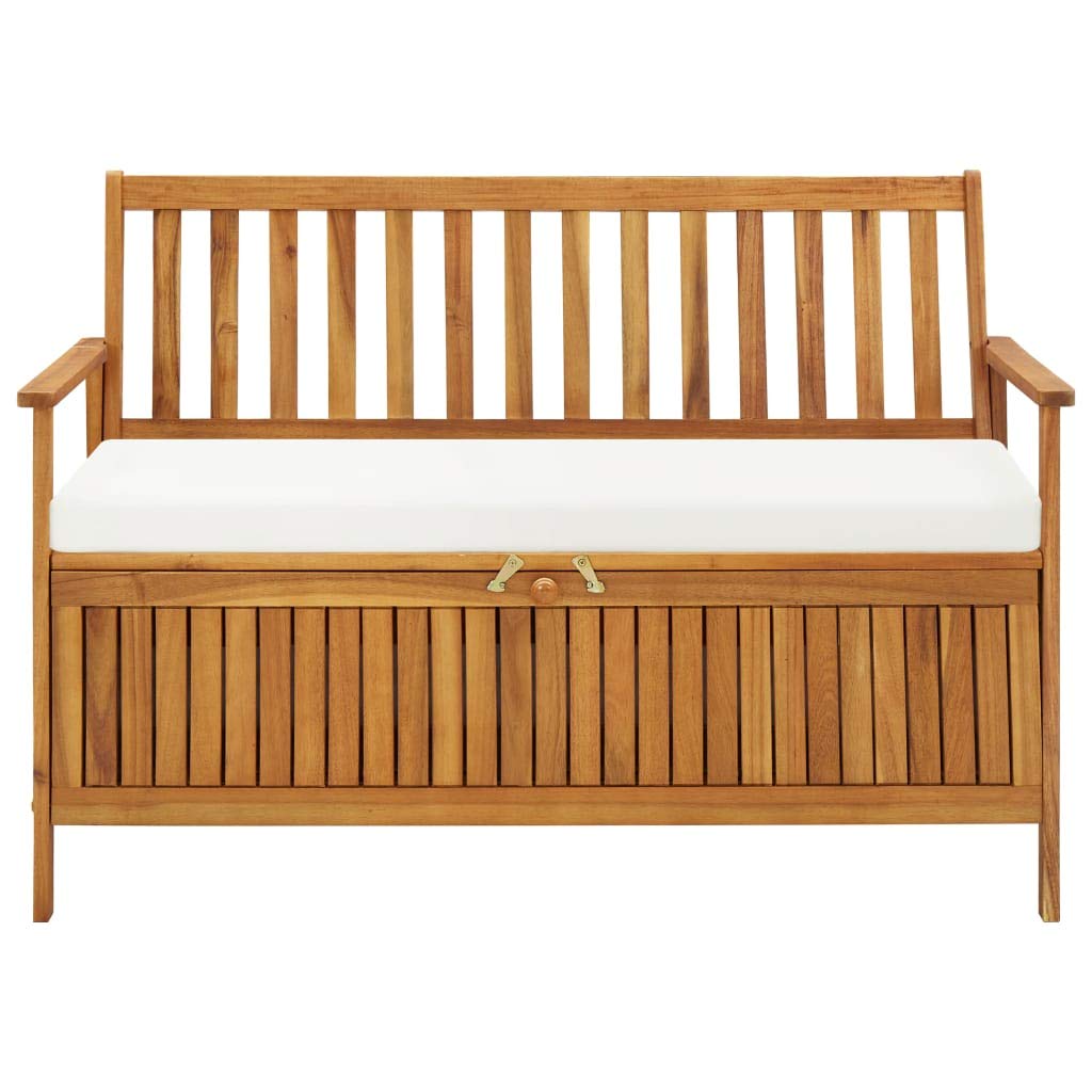 Solid Acacia Wood Outdoor Storage Bench with Removable Cushion - 47.2