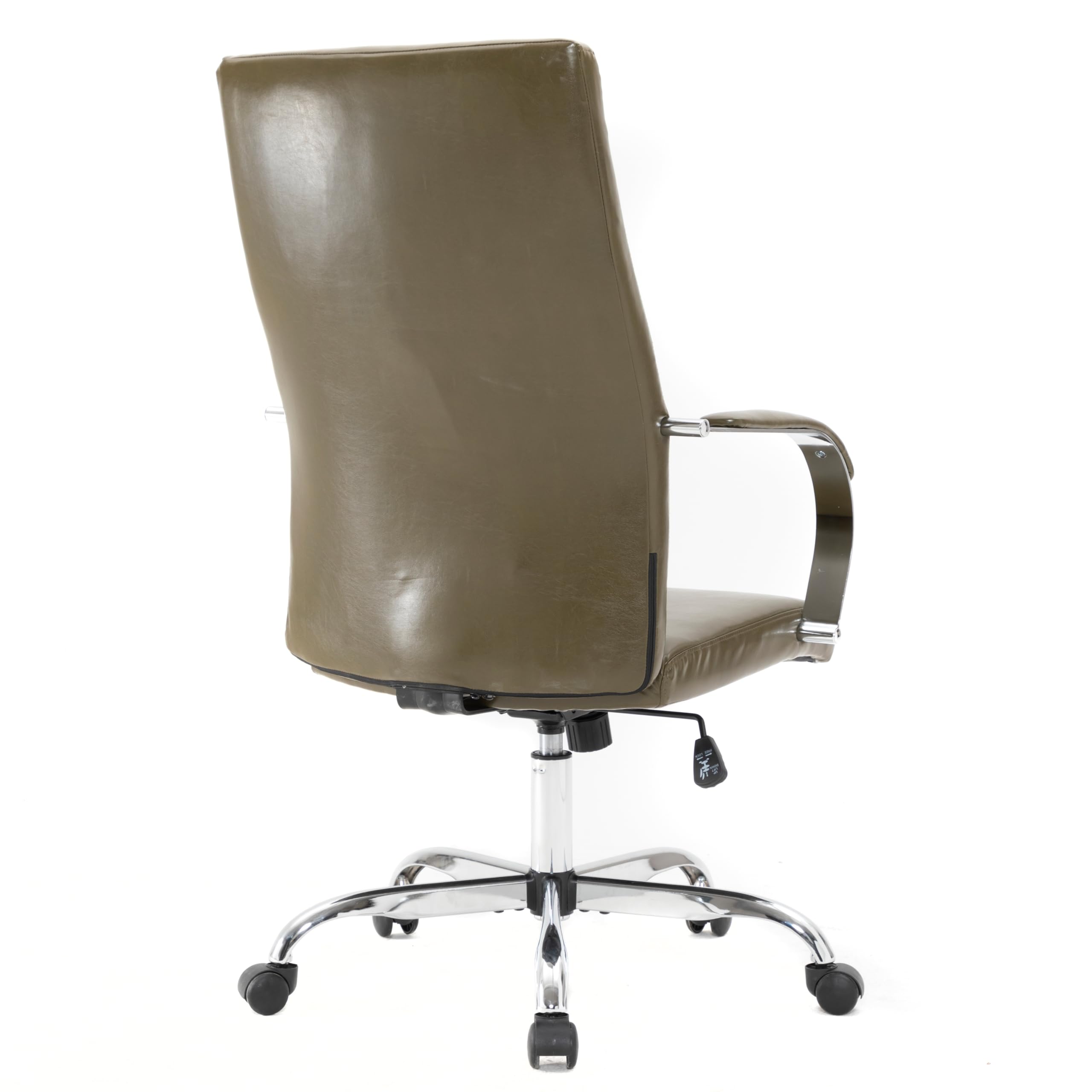 LeisureMod Sonora Modern High-Back Adjustable Office Chair - Genuine Leather, Height & Tilt Adjustment, 360° Swivel - Olive Green - Perfect for Conference Rooms & Home Offices