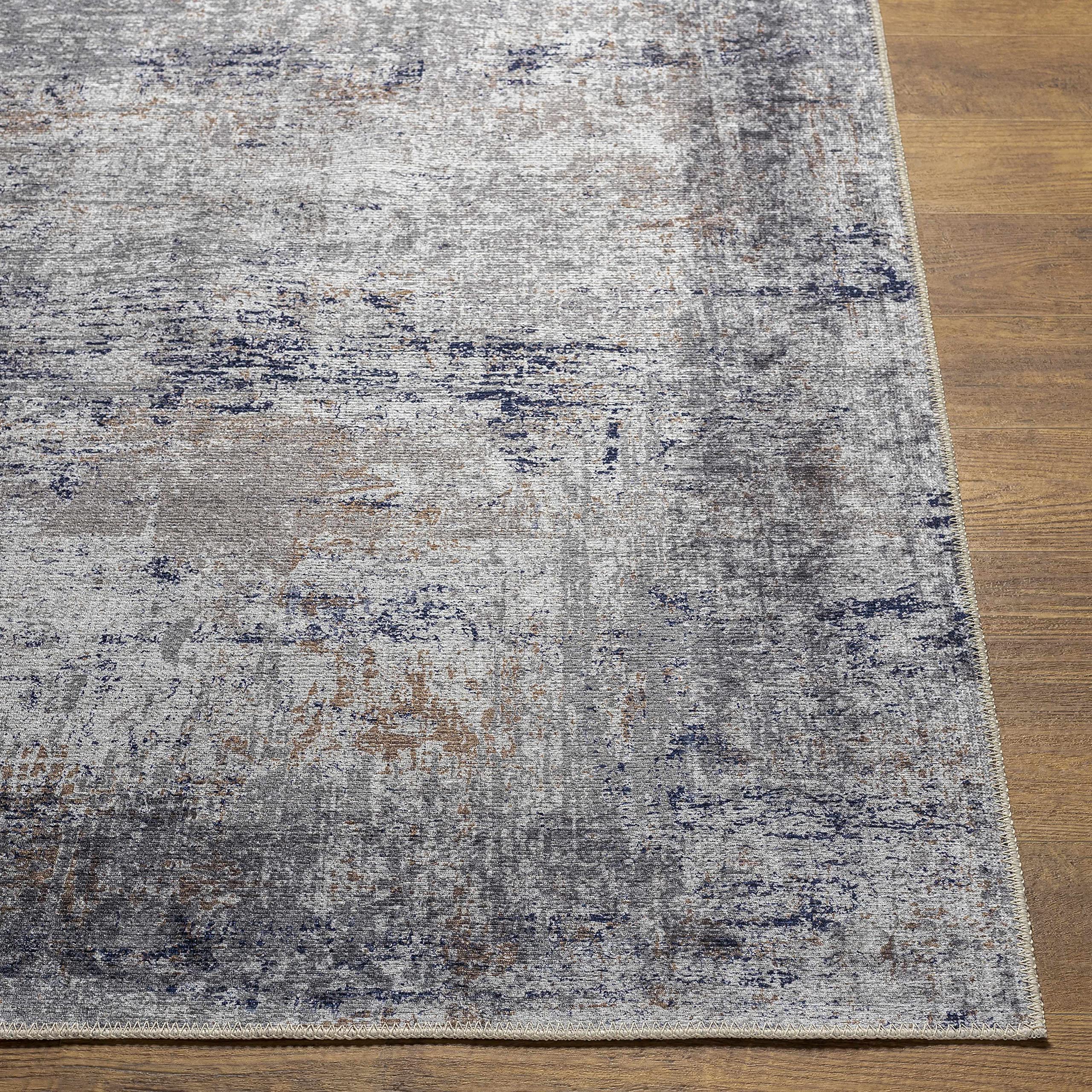 Hauteloom Fairplains Washable Area Rug for Living Room & Bedroom - Soft Gray & Blue Modern Design - 6'7