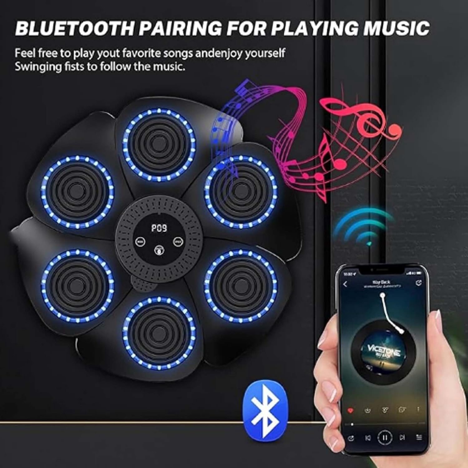 Puncheffy Music Boxing Machine for Adults - Interactive Workout Equipment with Boxing Gloves | Home Gym, Stress Relief & Fitness Training