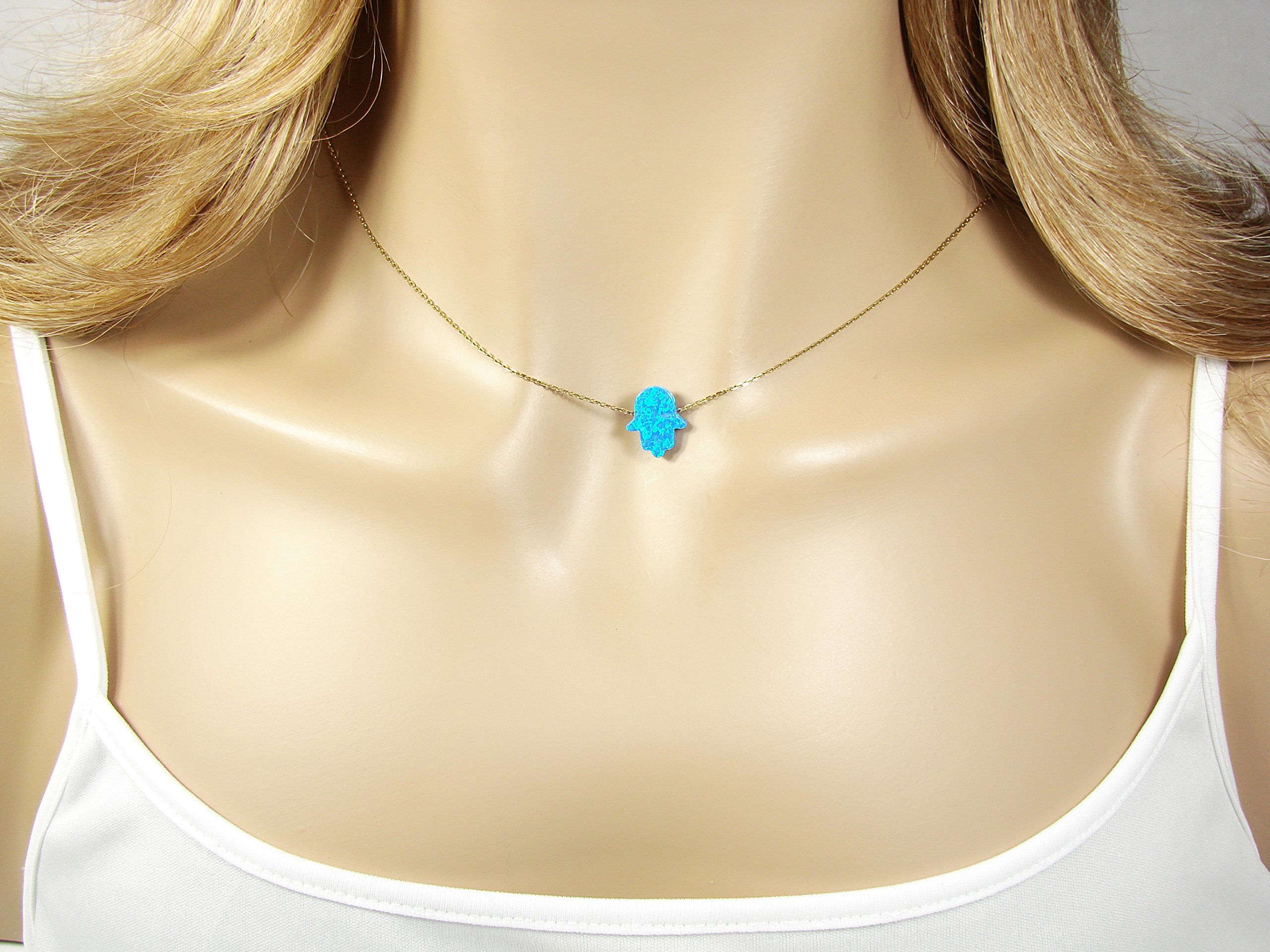 Blue Opal Hamsa Necklace - Gold Plated 925 Sterling Silver Pendant for Women, Perfect for Everyday Wear, Gift Giving & Spiritual Protection
