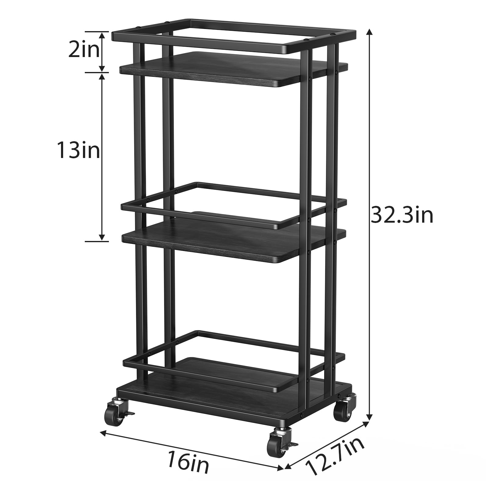 3 Tier Rolling Bar Cart - Portable Mini Liquor Cabinet for Wine, Beverages & Dinner Parties | Kitchen Storage Island & Serving Cart with Wheels | Coffee Bar Station for Living Room, Dining & Kitchen | Black | Perfect for Home Entertaining & Small Space Storage