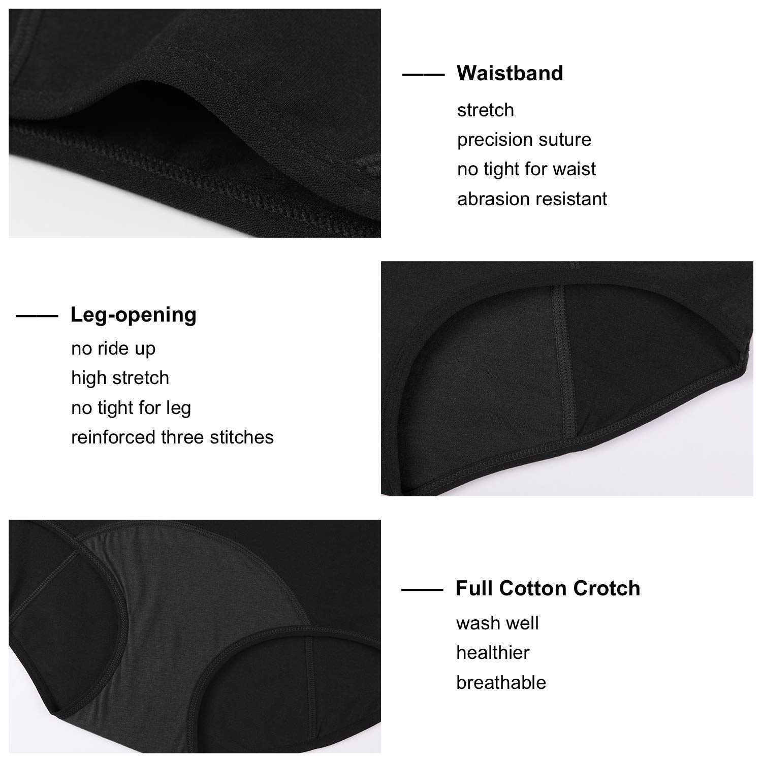INNERSY Women's Period Underwear - Mid Low Waisted Cotton Postpartum Maternity Panties 3 Pack (Medium, Black) | Comfortable Leak-Proof Menstrual Underwear for Women, Postpartum Recovery & Everyday Wear