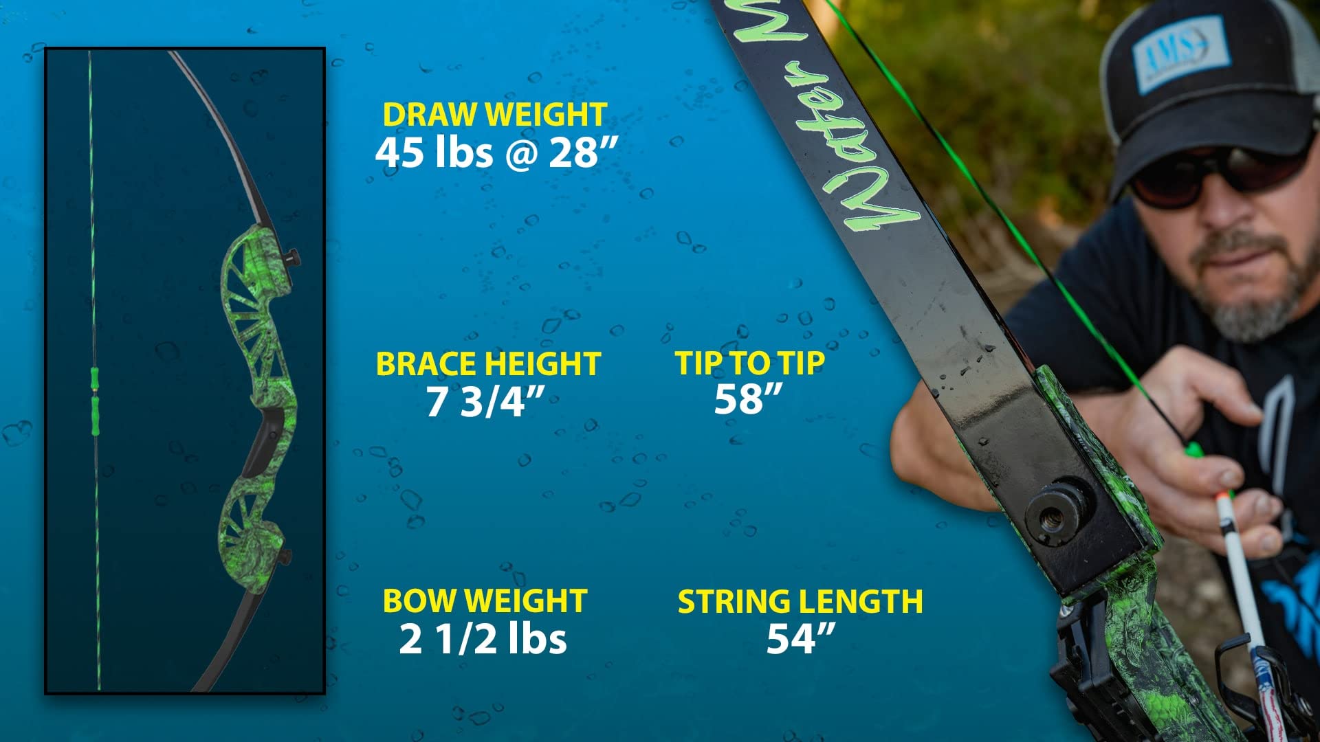 AMS Bowfishing Water Moc Recurve Bowfishing Kit for Right Hand - Complete Bowfishing Equipment for Lakes, Rivers & Outdoor Adventures