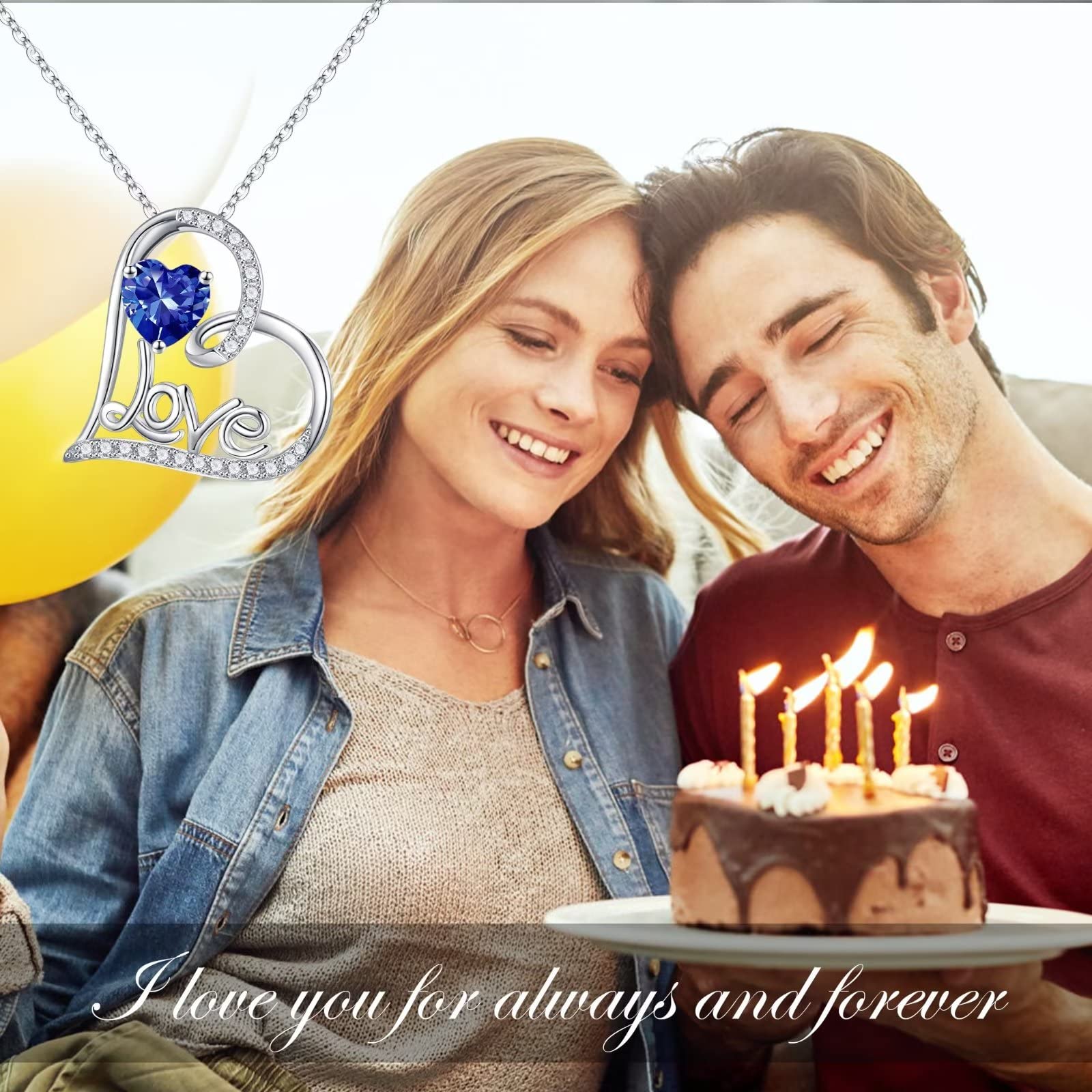 Forever Love Necklace for Women - 925 Sterling Silver Heart Pendant with Birthstone | Anniversary, Christmas, Birthday Gift for Wife, Mom, Girlfriend | Perfect for Romantic Occasions, Valentine's Day & Special Moments