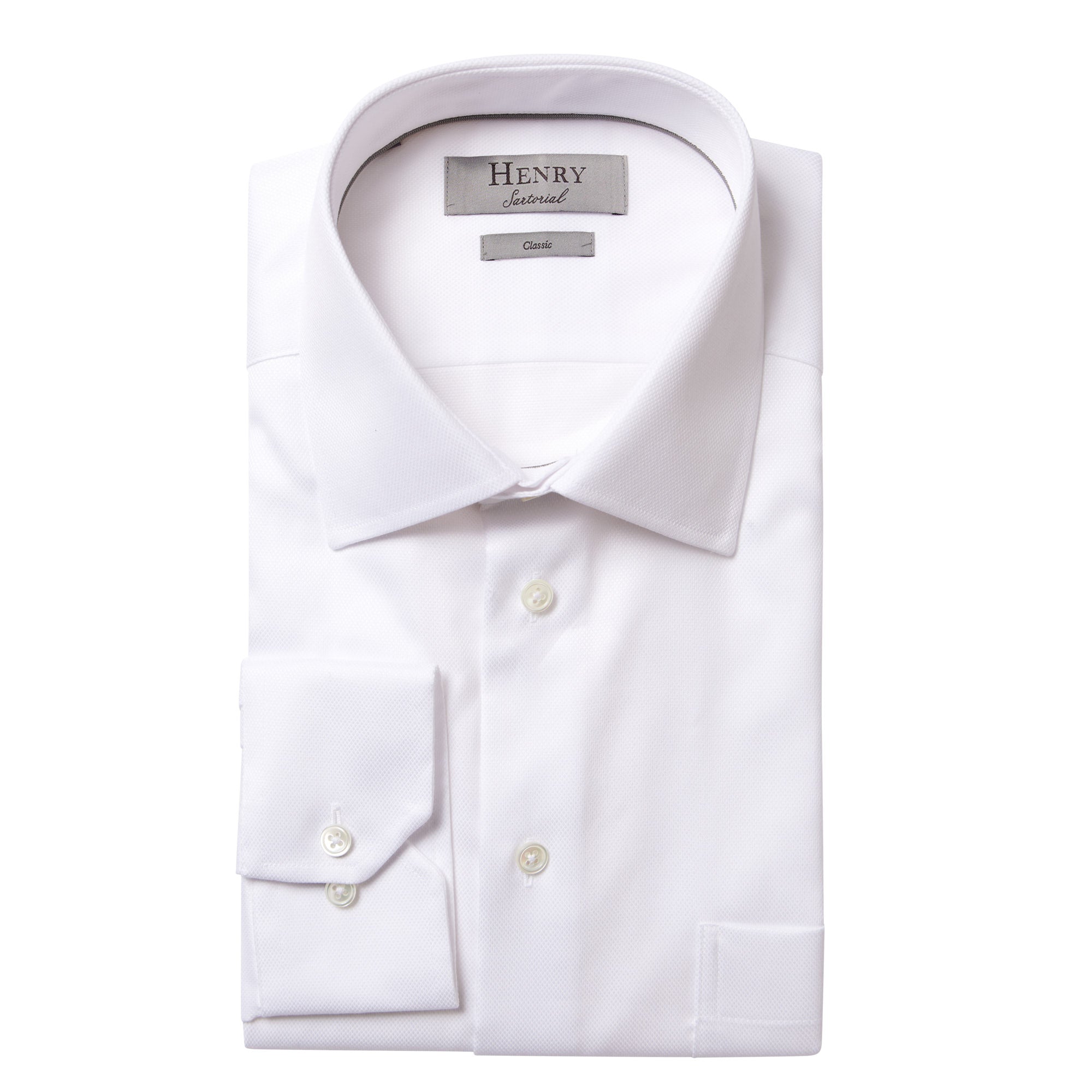 HENRY SARTORIAL Men's Classic Fit Twill Cotton Dress Shirt with Single Cuff - White | Formal & Business Attire, Office Wear, Special Occasions