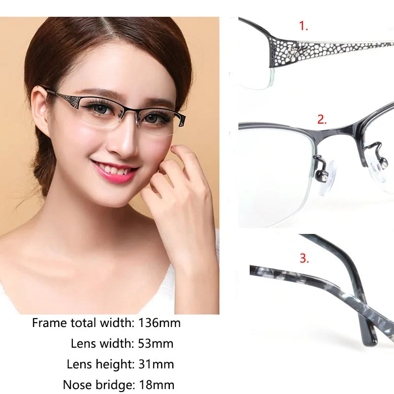 Bclear Women's Semi-Rimless Square Alloy Eyeglasses Frame 69901 - Lightweight Metal Glasses for Work, Reading & Fashion Accessories