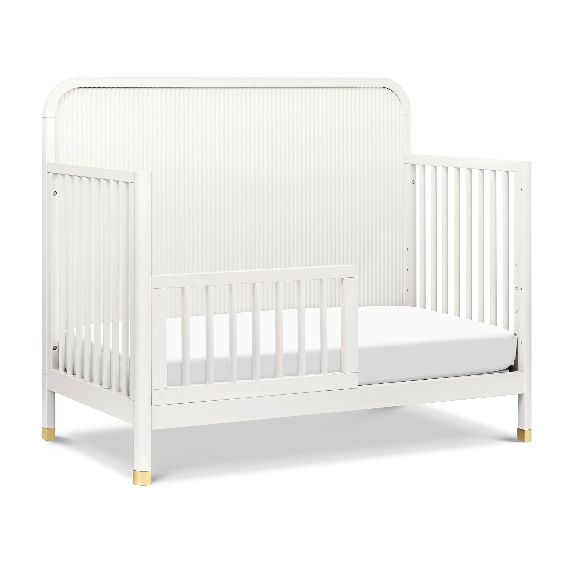 Brimsley Tambour 4-in-1 Convertible Baby Crib - White Nursery Furniture for Newborn to Toddler - Perfect for Small Spaces & Modern Nurseries