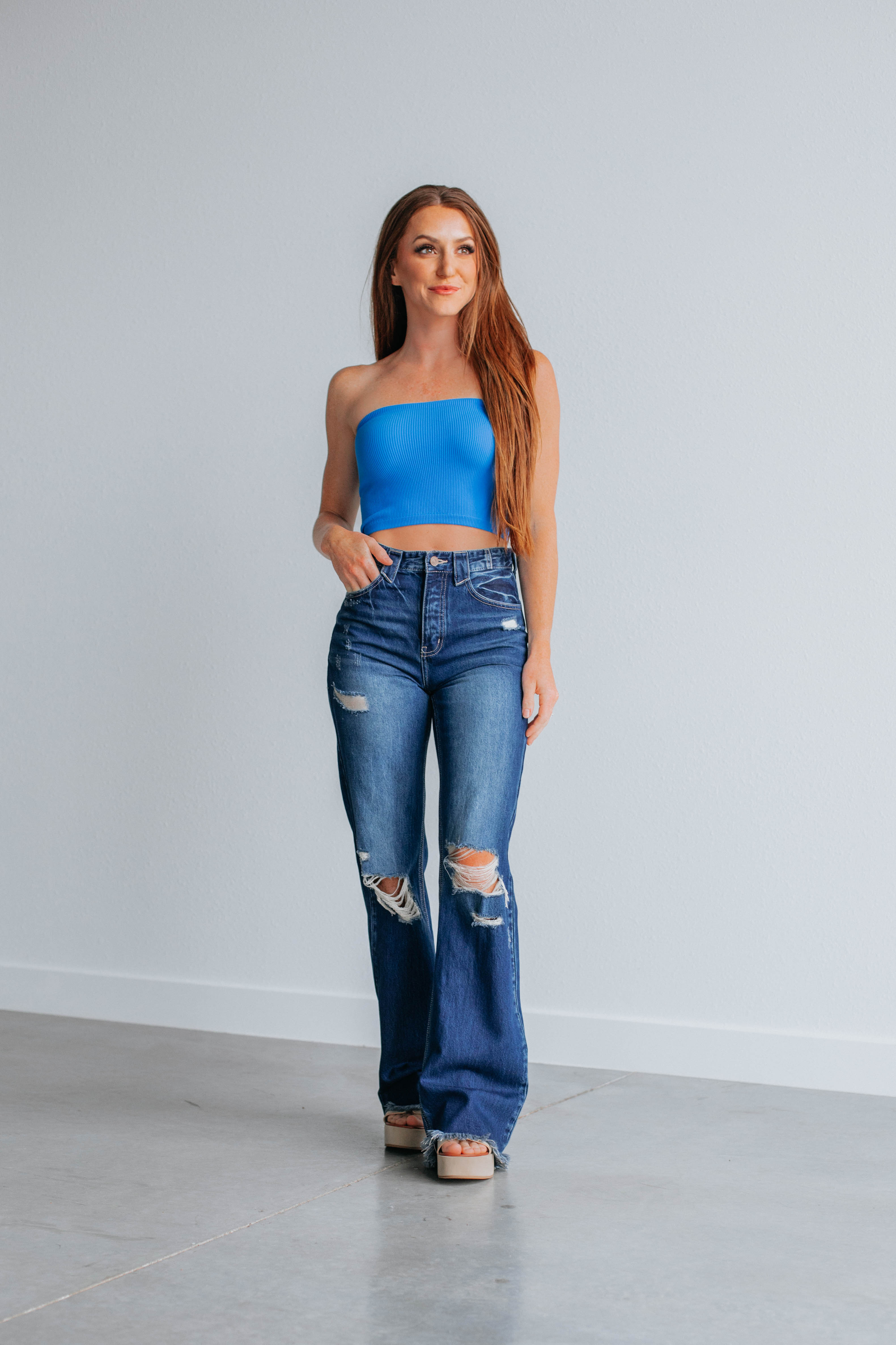Alexa Ribbed Top - Cobalt Blue Women's Casual Shirt | Perfect for Everyday Wear & Layering