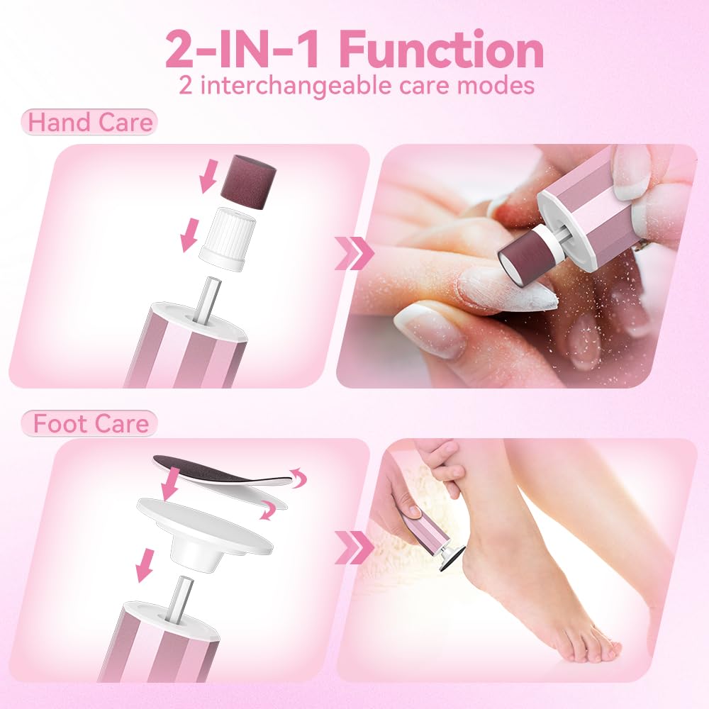 Electric Callus Remover for Feet - Cordless Rechargeable Pedicure Tool with 9 Speed Settings, Replaceable Sandpaper Discs for Dead Skin & Callus Removal - Perfect for Home Foot Care & Spa Treatments (Rose Gold)