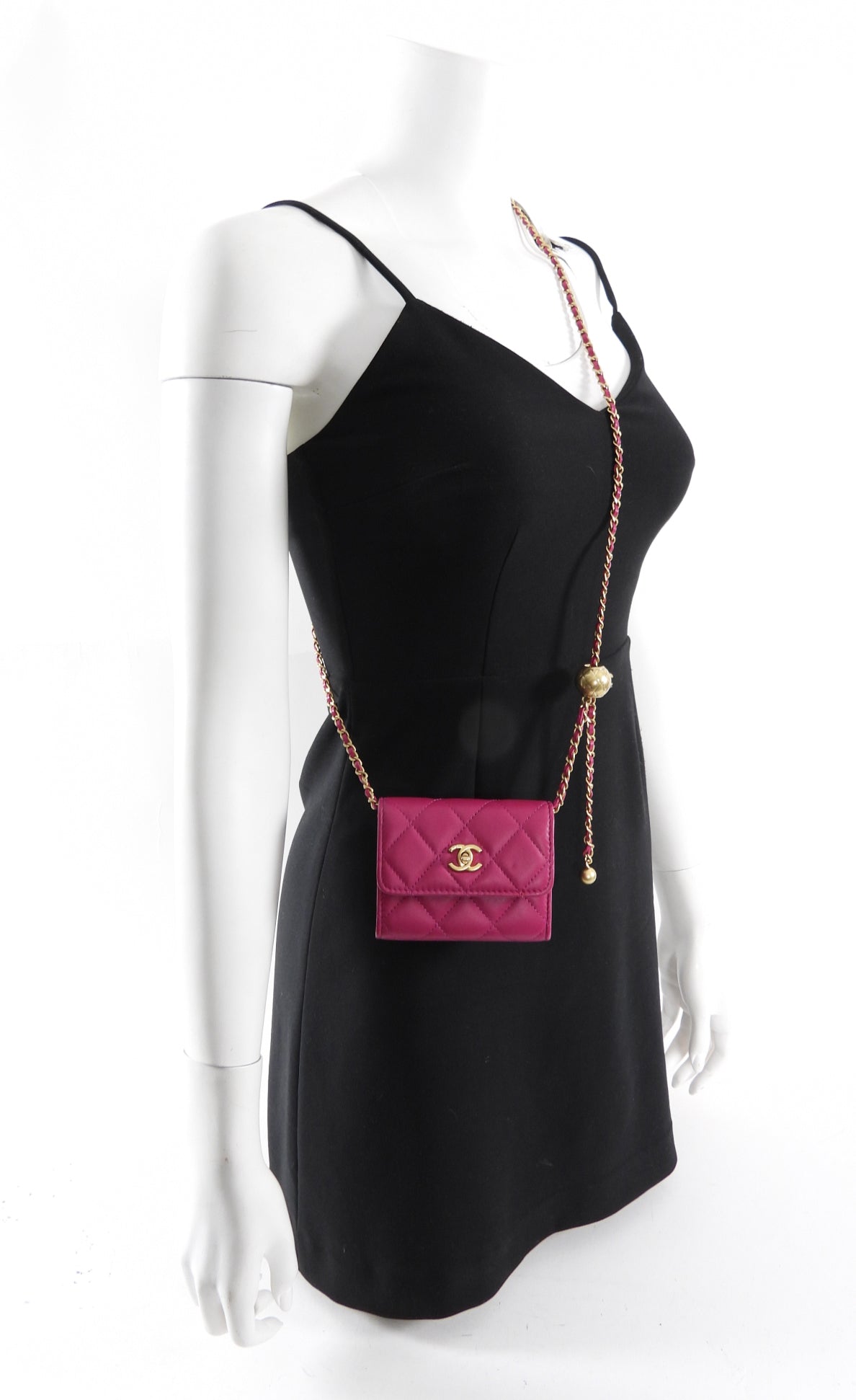 Chanel Magenta Pink Pearl Crush Mini Chain Clutch Bag - Luxury Designer Crossbody Purse for Women, Perfect for Evening Parties & Special Occasions