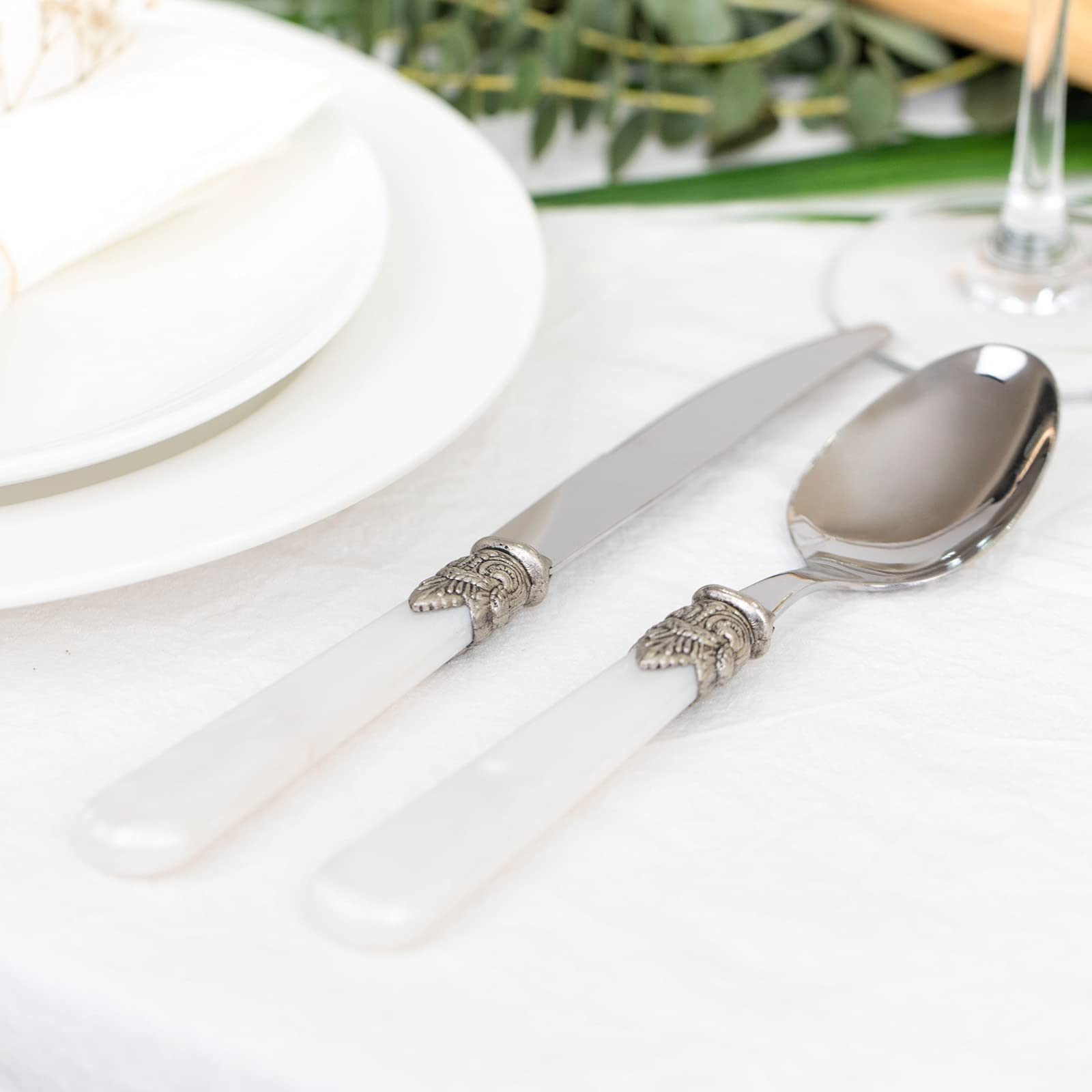REVERIE Collection 20-Piece Stainless Steel Flatware Set & Wedding Cake Knife Server Set - Elegant Dining Utensils for Wedding, Anniversary & Special Occasions