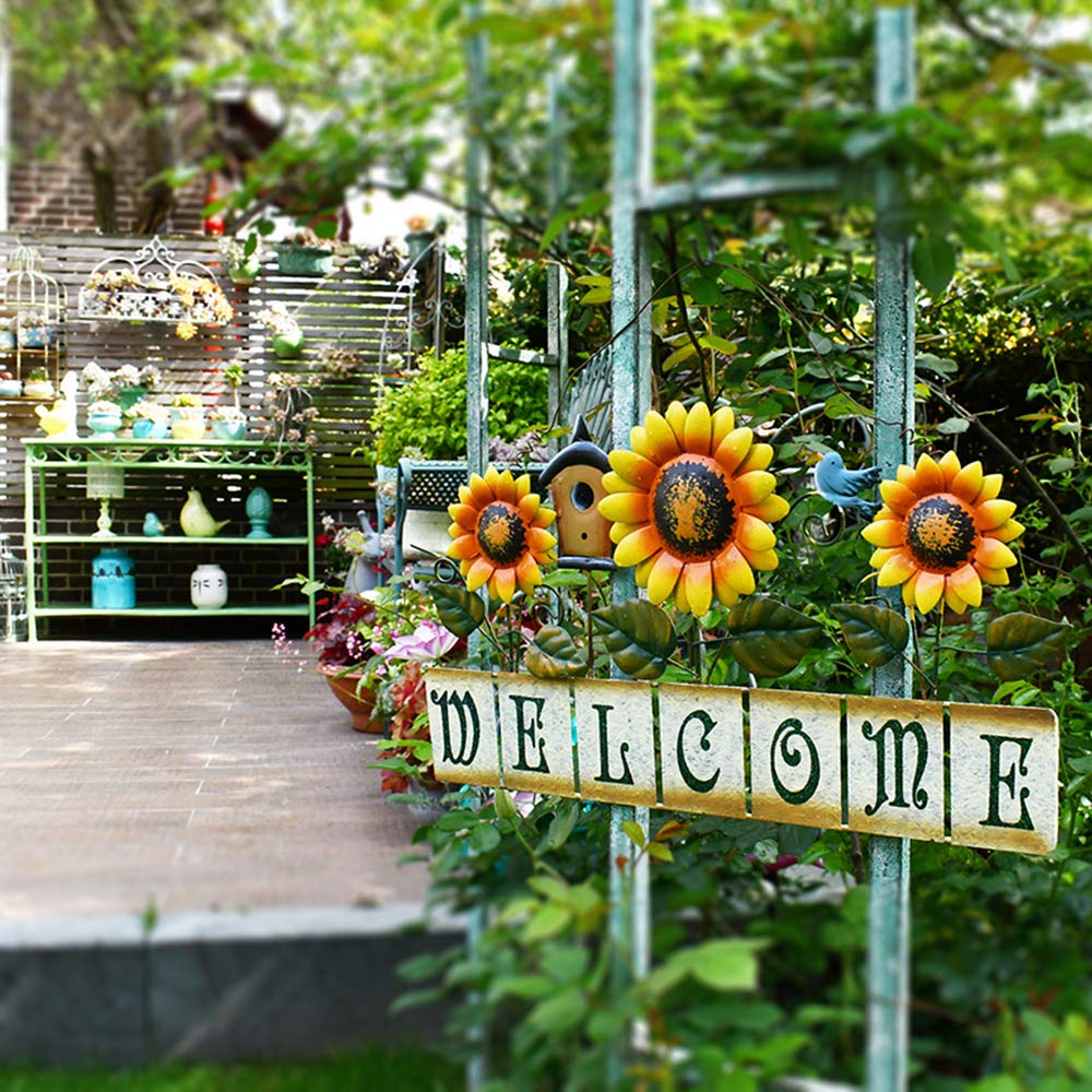 Metal Sunflower Welcome Sign - Rustic Hanging Wall Art for Indoor & Outdoor Decor - Perfect for Garden, Front Door, Patio, and Entryway
