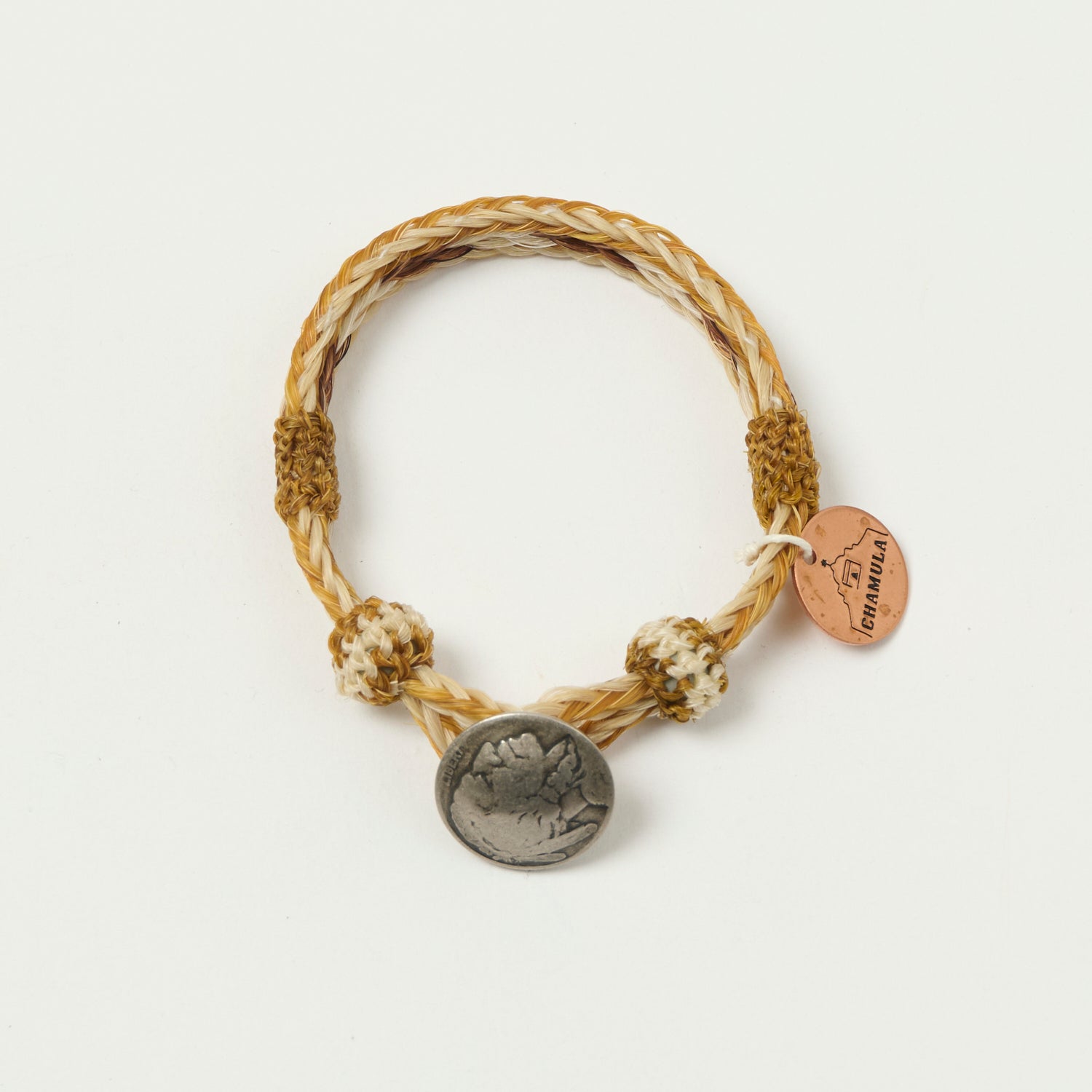 Chamula Horsehair Concho Bracelet - Yellow/Beige Handmade Leather Cuff for Women | Boho Western Jewelry for Festival & Everyday Wear