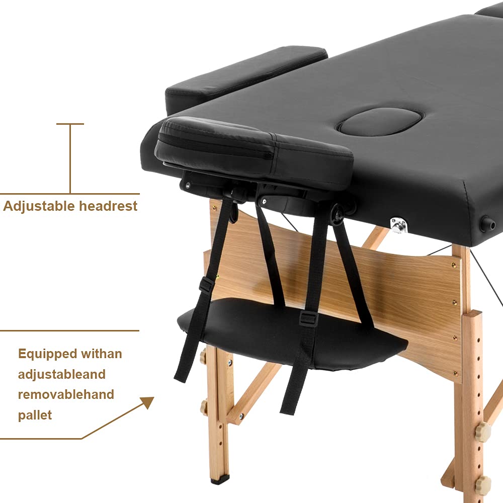 Professional Portable Massage Table - Adjustable Height 2-Folding Massage Bed with Carrying Case for Spa, Beauty Salon, Facial & Tattoo (84 Inch, Black) - Perfect for Home Use, Mobile Therapists & Professional Clinics