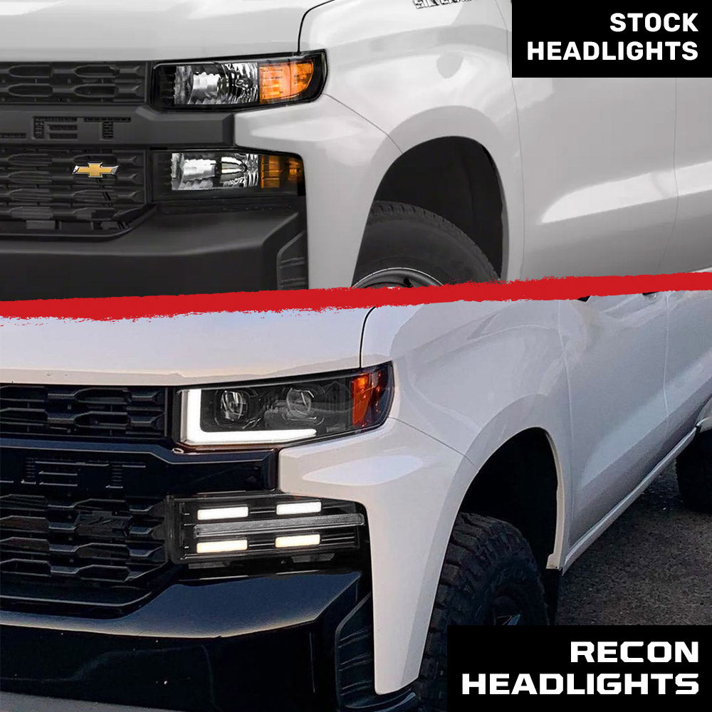 Chevy Silverado 2019-2021 1500 (4th Gen) LED Projector Headlights with OLED Halos & DRL Scanning Turn Signals - Smoked/Clear Lens Options - Upgrade for Night Driving & Off-Road Adventures
