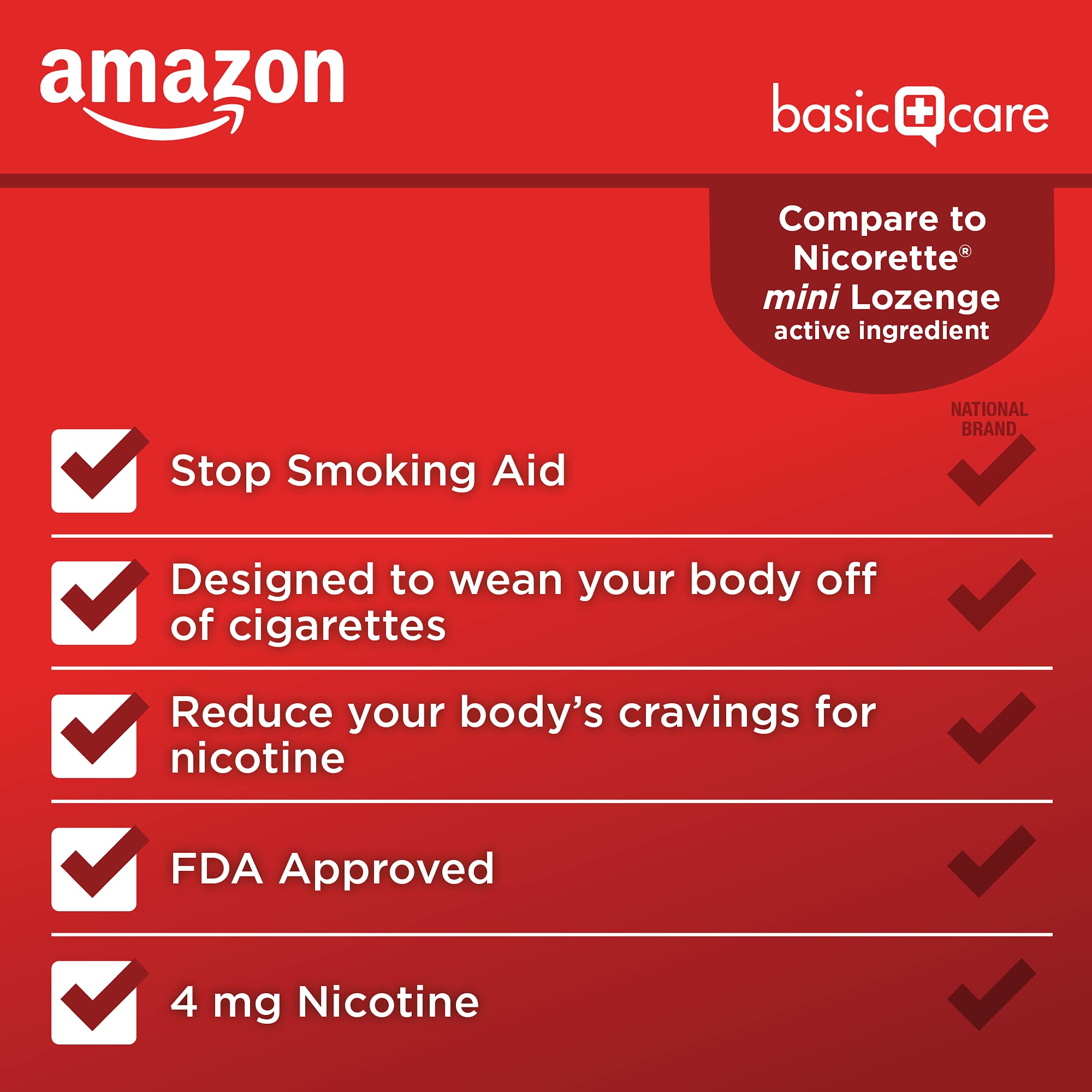 Amazon Basic Care Mini Nicotine Lozenge 4mg, Cherry Ice Flavor - 135 Count | Smoking Cessation Aid for Craving Relief | Perfect for Work, Travel & Quitting Smoking