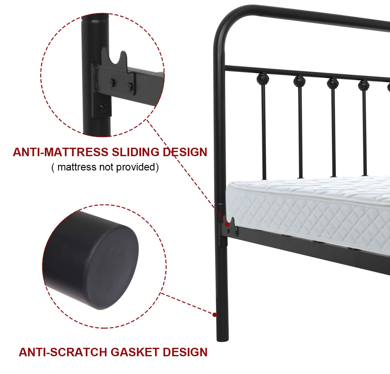 Neebirgelia Black Metal Bed Frame Queen Size with Headboard & Footboard - Sturdy Platform Mattress Base, Metal Tube & Iron-Art Design - Perfect for Modern Bedrooms, Guest Rooms & Dormitories (Queen, Black)
