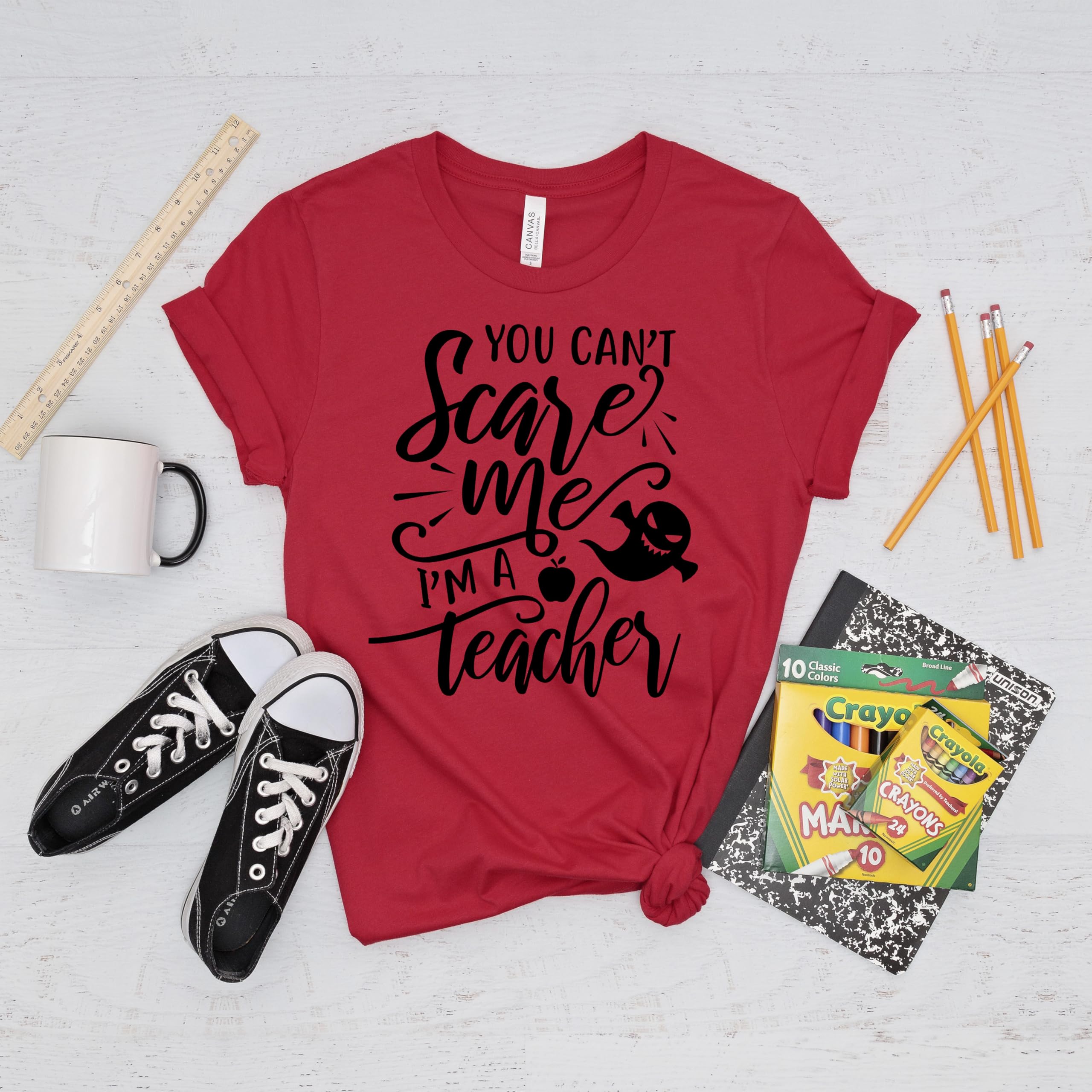 Premium 'You Can't Scare Me I'm a Teacher' Graphic T-Shirt for Women - Red Funny Teacher Tee in Multiple Sizes - Perfect for Classroom, Teacher Appreciation & School Events