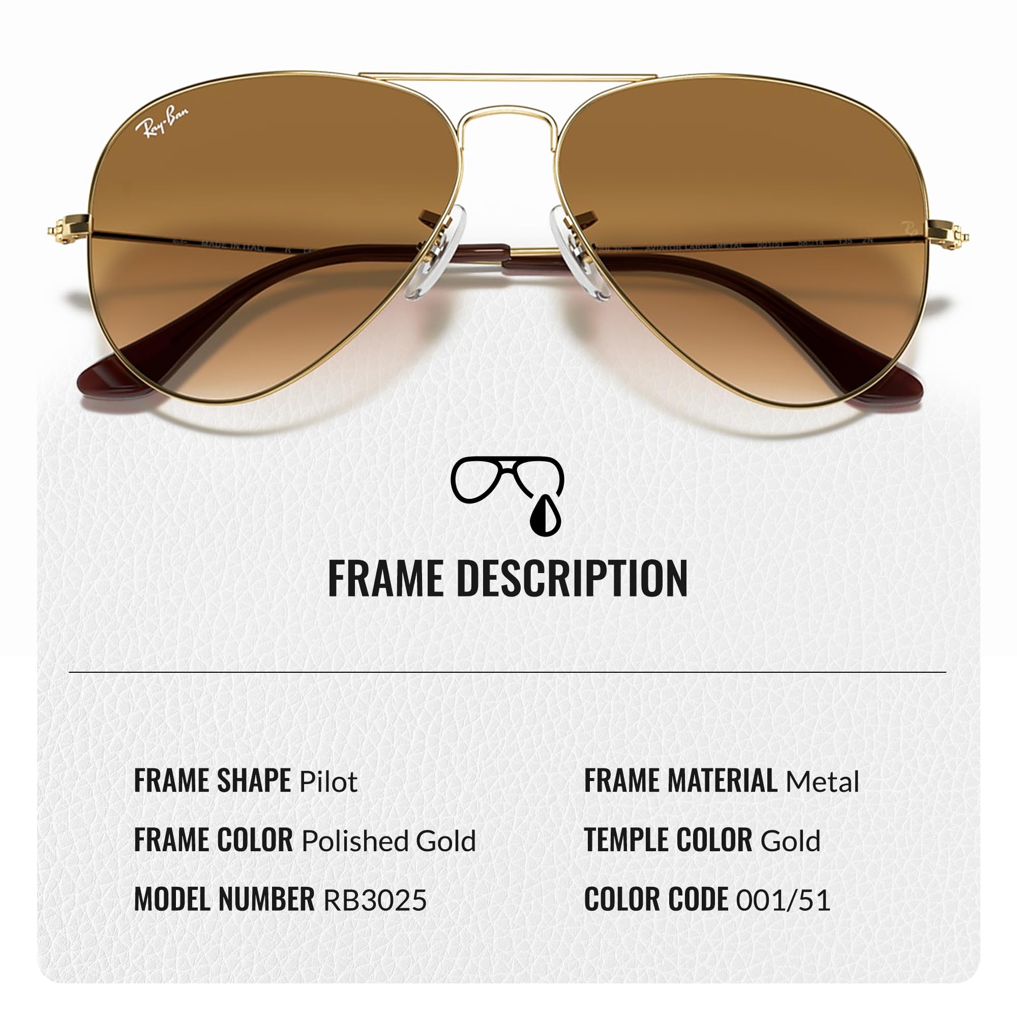 Ray-Ban RB3025 Classic Gradient Aviator Sunglasses with Eyewear Kit - Adjustable Nose Pads - Retro Polarized UV Protection Sunglasses for Men & Women - Perfect for Driving, Travel, and Outdoor Activities