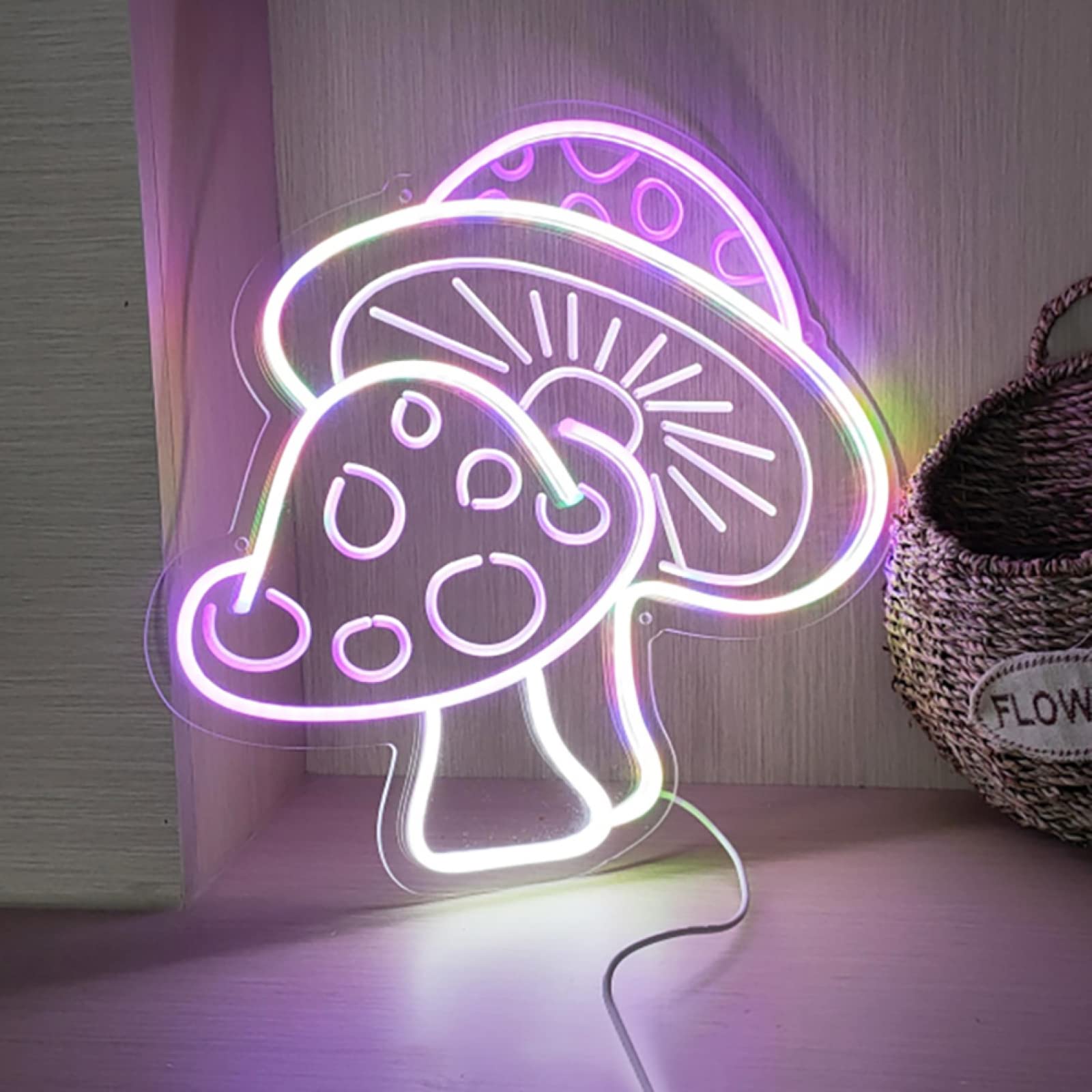 **Mushroom Neon Sign Wall Decor - USB Powered Dimmable LED Light for Bedroom, Birthday Party, Nursery, Bar & Cafe (15.2x14.8 inches) - Cute Mushroom Night Light for Home & Gift**
