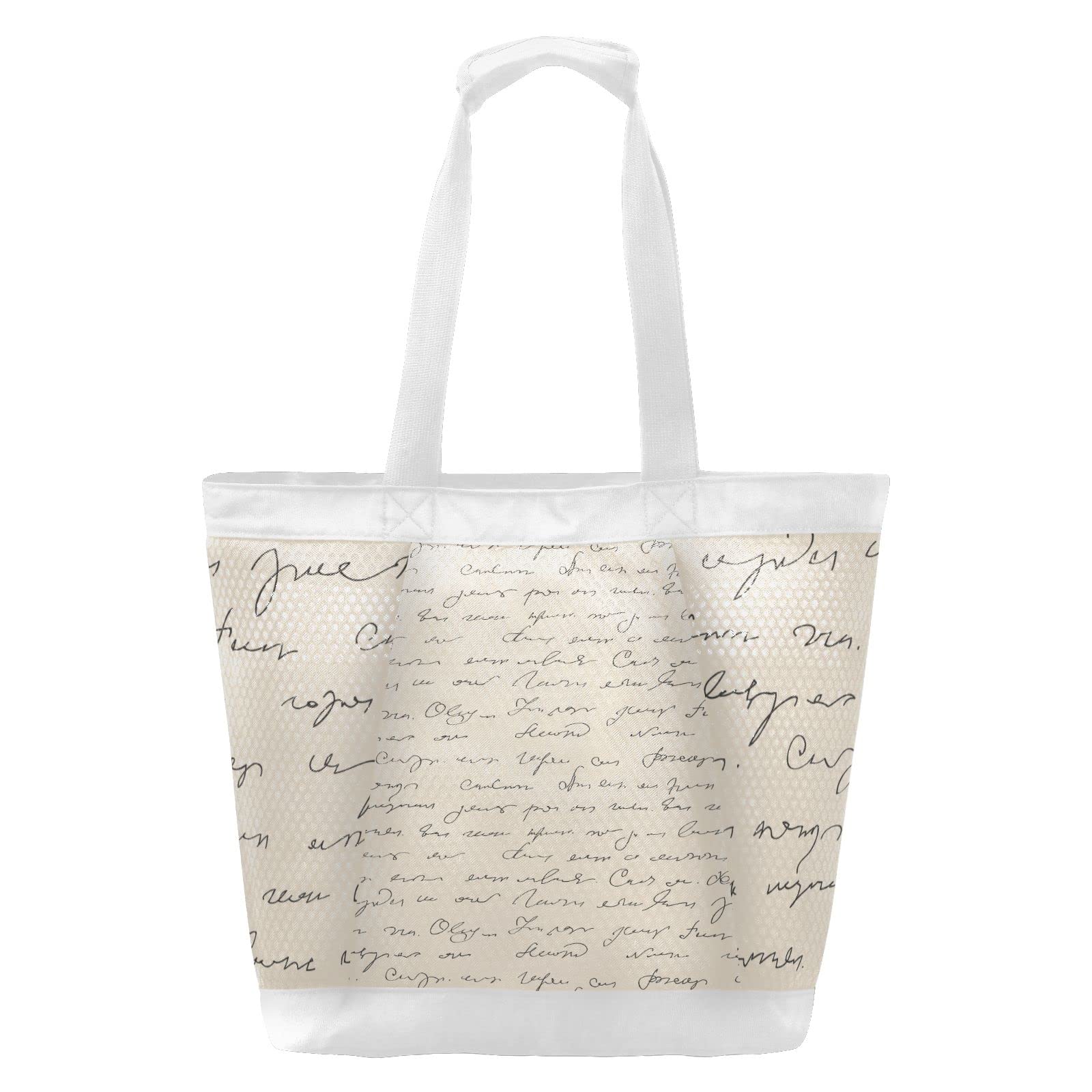 J JOYSAY Abstract Handwritten Text Mesh Beach Tote Bag - Large Waterproof & Sandproof Shoulder Bag for Women, Yoga, Dance, Pool & Seaside | Perfect for Beach Trips, Gym, Travel & Summer Outings