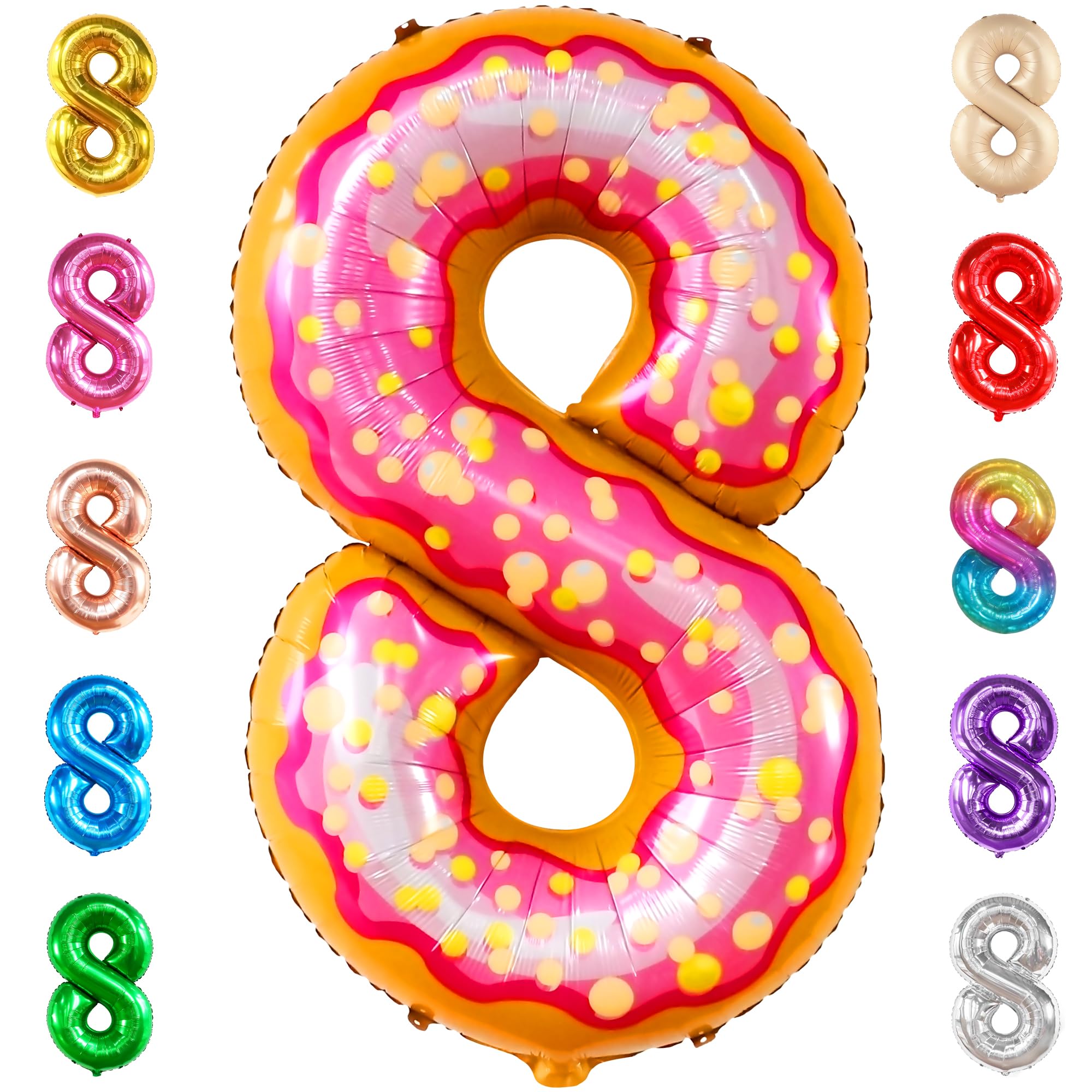 KatchOn Giant Number 8 Donut Balloon - 40 Inch Large Latex Balloons | Birthday Party Decorations for Girls, Baby Showers & Donut Themed Events | Perfect for Wall Backdrops, Photo Booths & Party Centerpieces