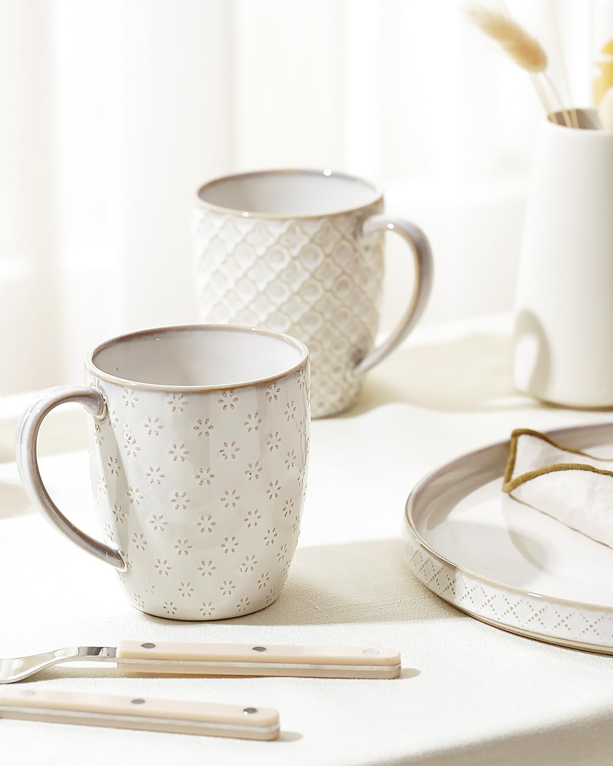 Getstar 4-Pack Ceramic Coffee Mugs - Microwave & Dishwasher Safe White Coffee Cups with Large Handle - Perfect for Home, Office, and Gifts
