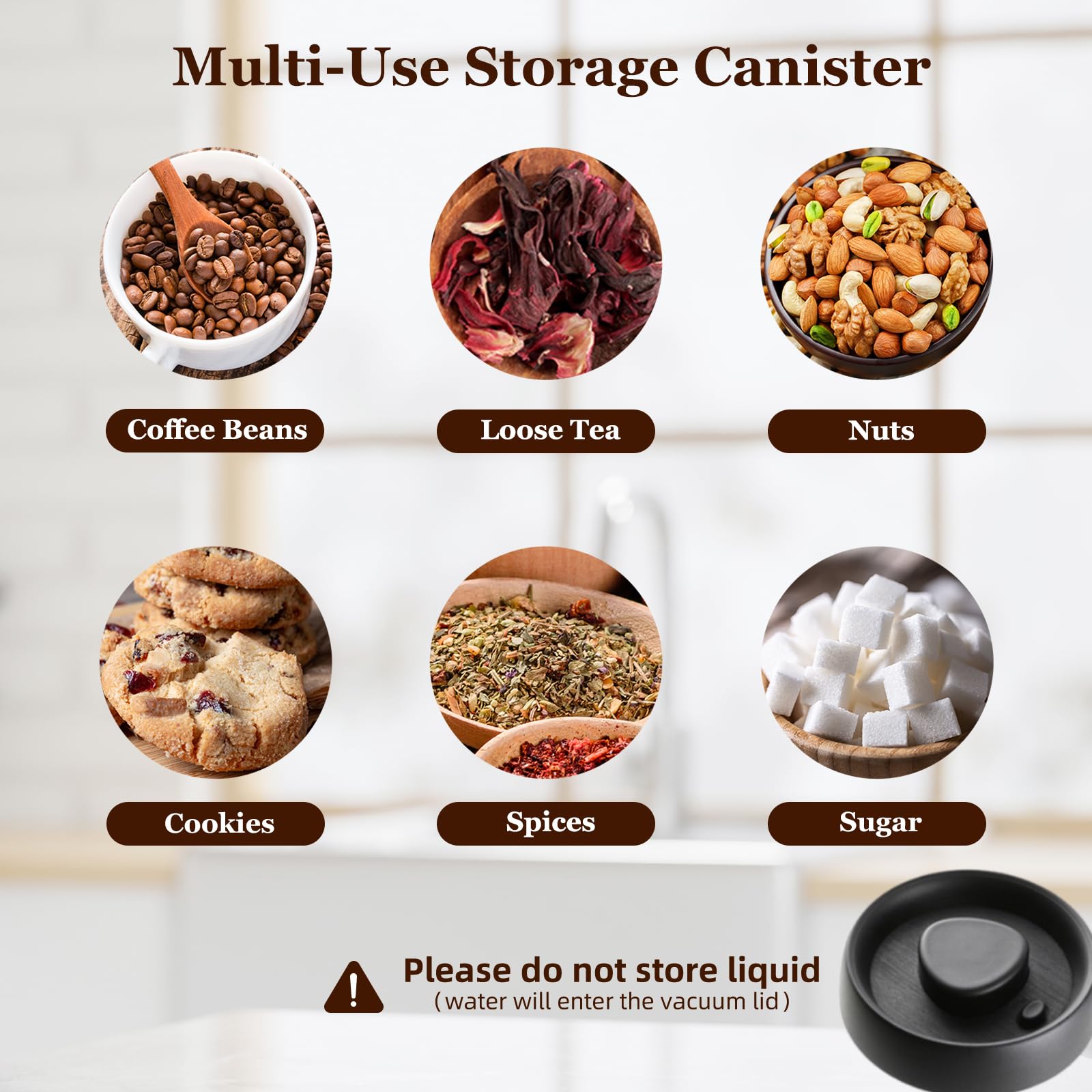 Vacuum Coffee Canister 40oz - Grey Glass Storage for Coffee Beans, Tea & Spices - Perfect for Kitchen & Pantry Organization