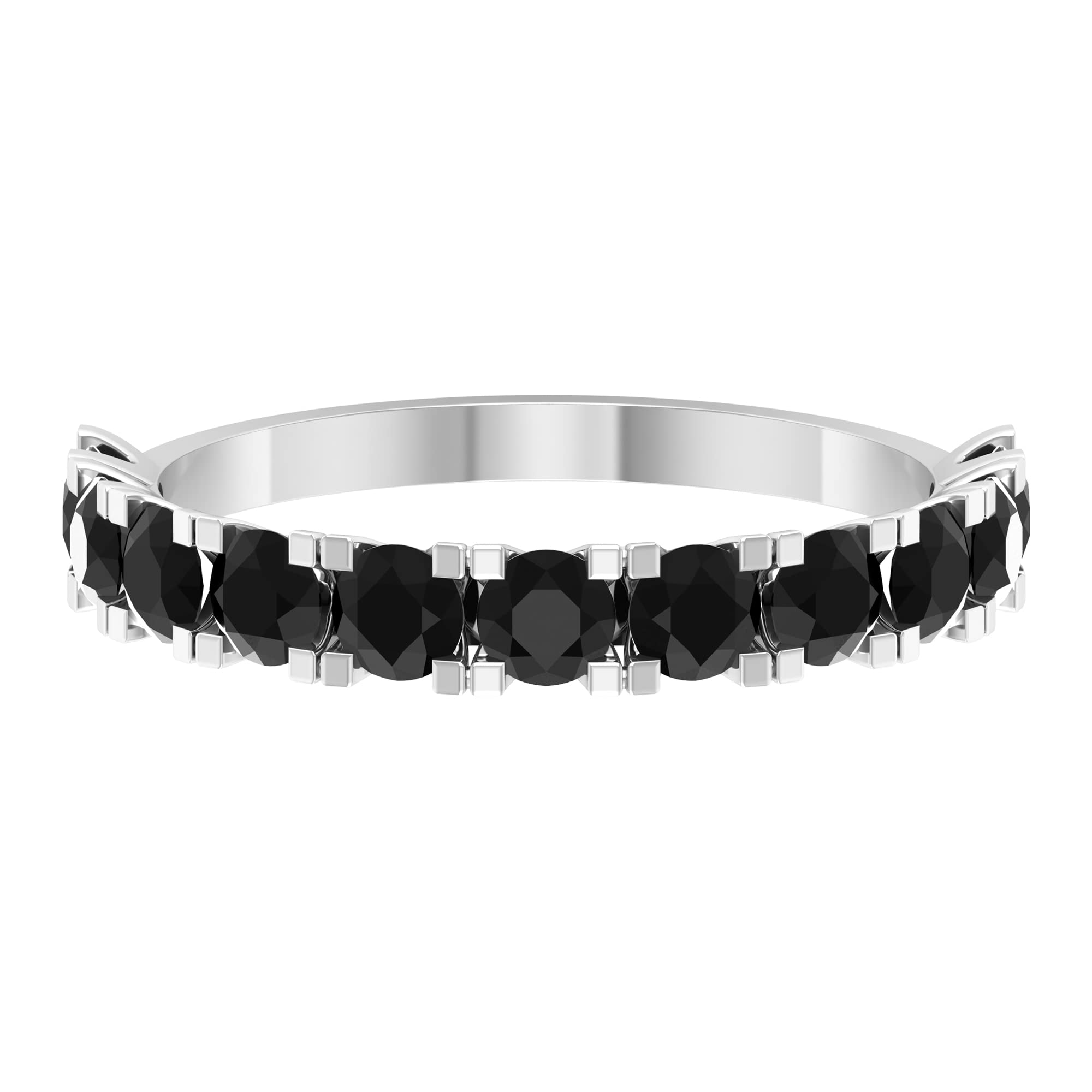 1 CT Black Spinel Half Eternity Ring for Women - 14K Solid Gold Minimalist Fishtail Set Wedding Band, Anniversary Gift, Stackable Ring for Everyday Elegance