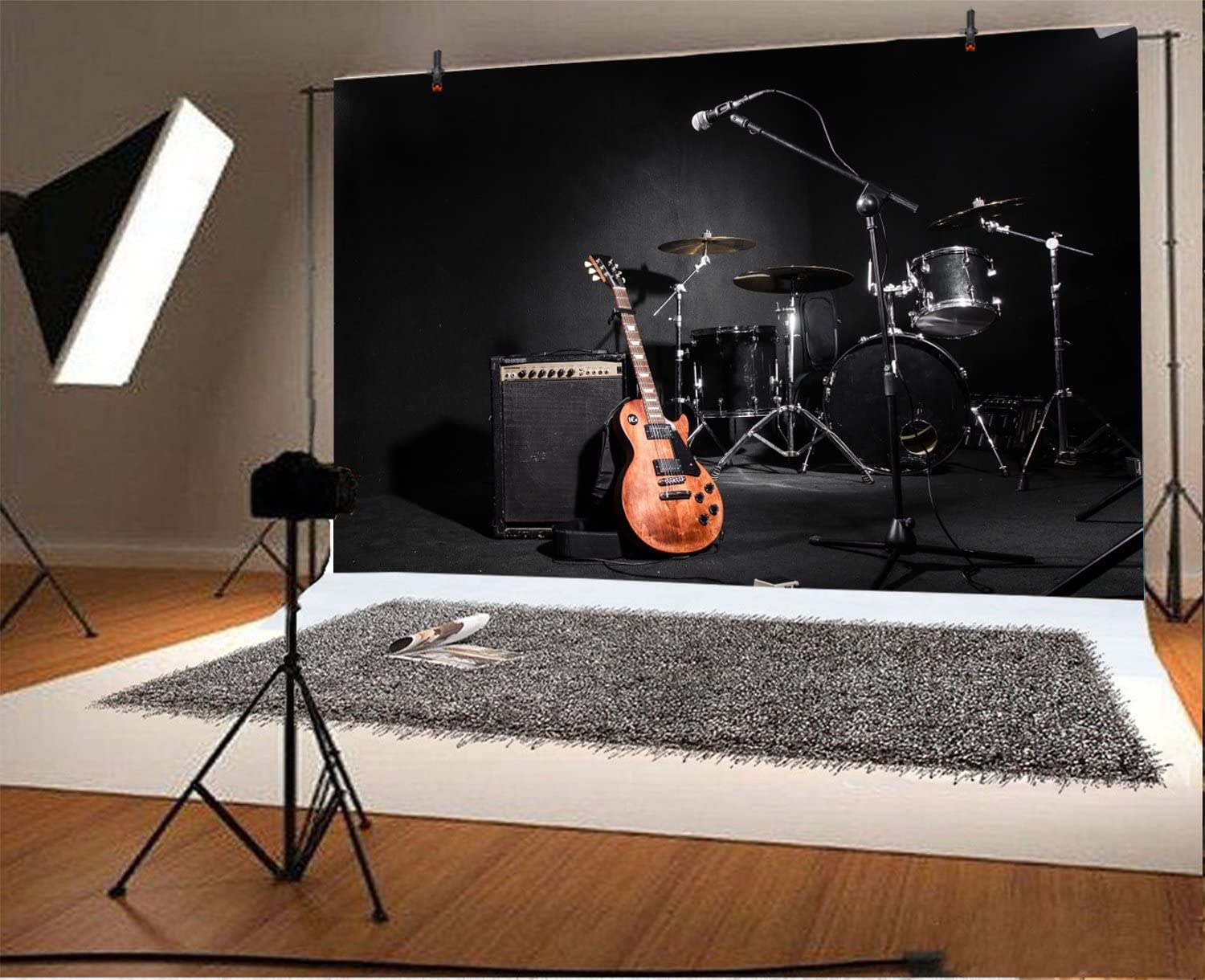 Yeele 12x8ft Garage Band Backdrop - Modern Rock Music Theme with Guitar & Drum Design - Vinyl Photography Background for Adult Portraits, Photo Booth, Video Shooting & Studio Props - Perfect for Music Lovers, Concerts, Band Promotions & Themed Parties