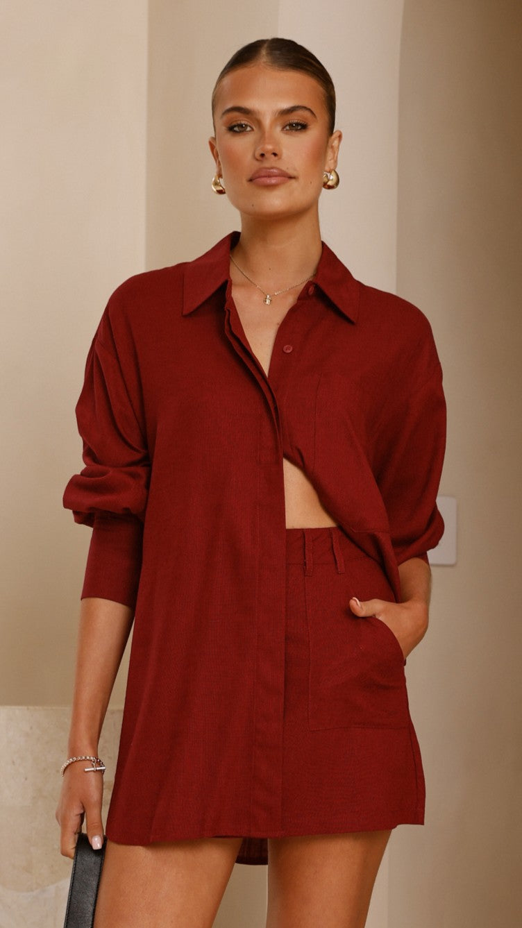 Charla Button Up Top for Women - Elegant Burgundy Blouse for Casual & Office Wear | Perfect for Work, Dates & Everyday Outfits