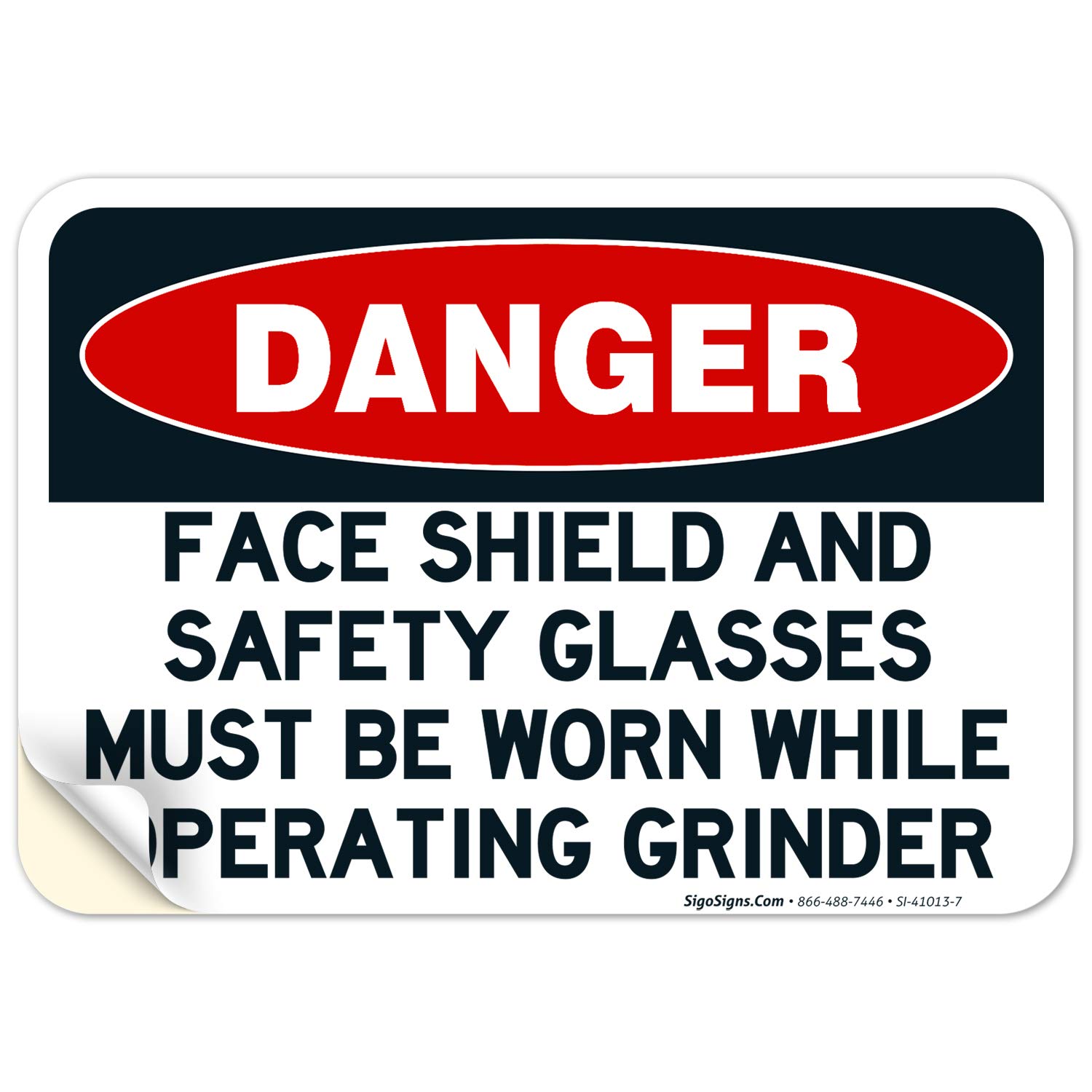 Danger Grinder Safety Sign - 10x7 Inches, 4 Mil Vinyl Decal Sticker, Weatherproof & UV Resistant, Made in USA - Perfect for Workshop, Construction Site & Industrial Safety Warning