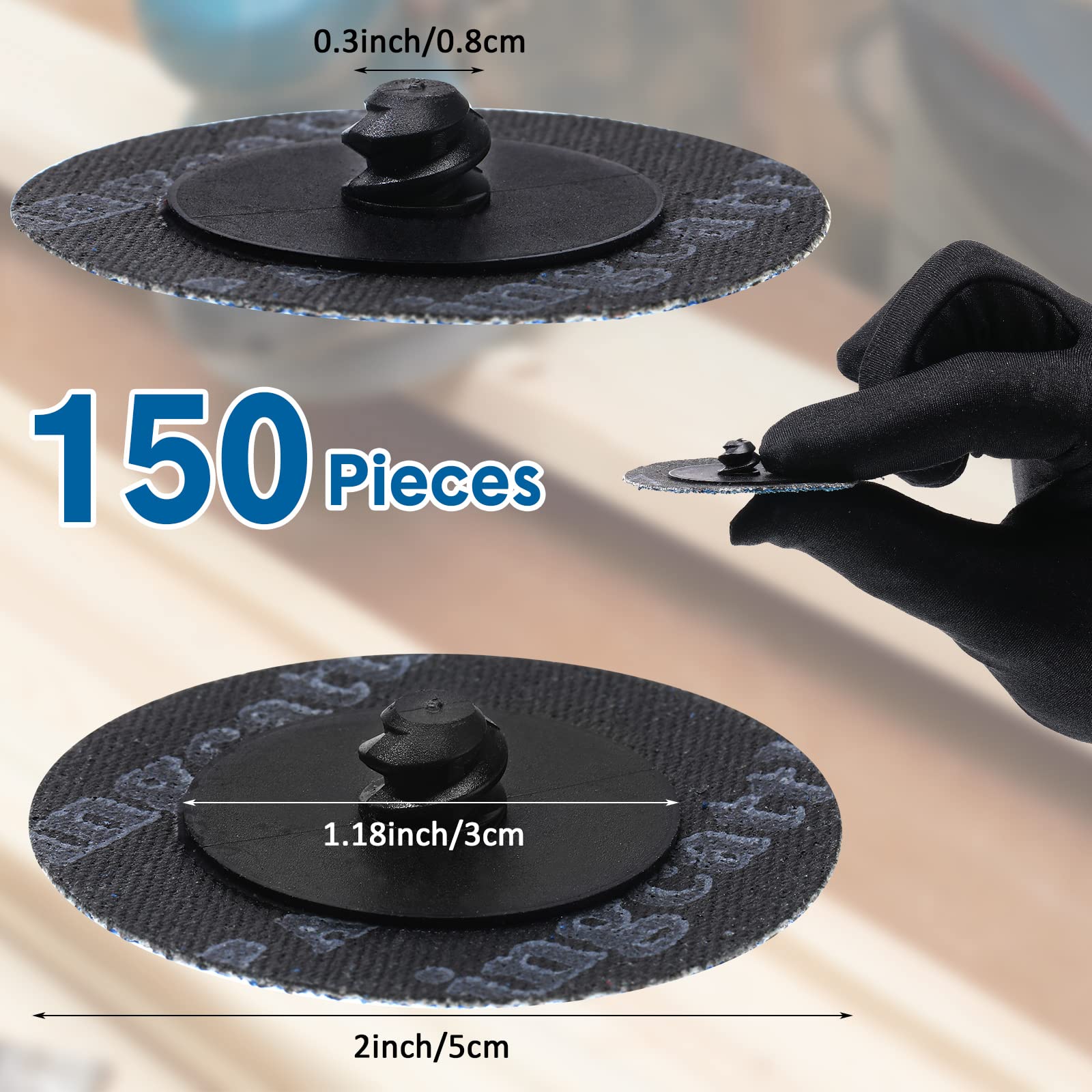 150 Pcs 2 Inch Sanding Discs for Die Grinder - 60 Grit Abrasive Grinding Wheels for Surface Finishing, Polishing, Rust & Paint Removal - Perfect for Metal, Wood & DIY Projects