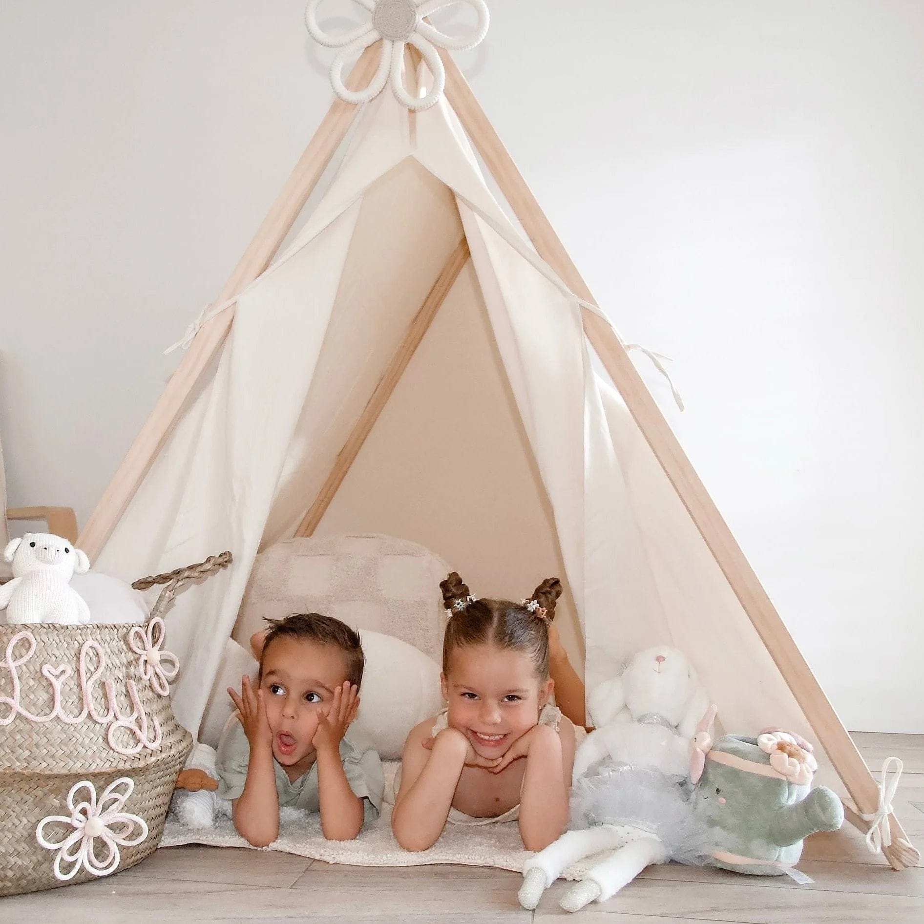 Aiden Wooden Cotton Play Tent for Kids - Indoor & Outdoor Playhouse, Reading Nook, and Imaginative Play Space